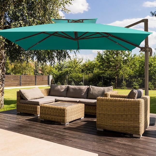 Cantilever Patio Umbrella Roma 2.5M, Double Top Square Umbrella 360° Rotation, Dark Green - Parasol