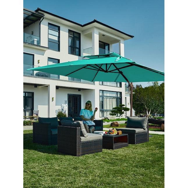 Cantilever Patio Umbrella Roma 2.5M, Double Top Square Umbrella 360° Rotation, Dark Green - Parasol