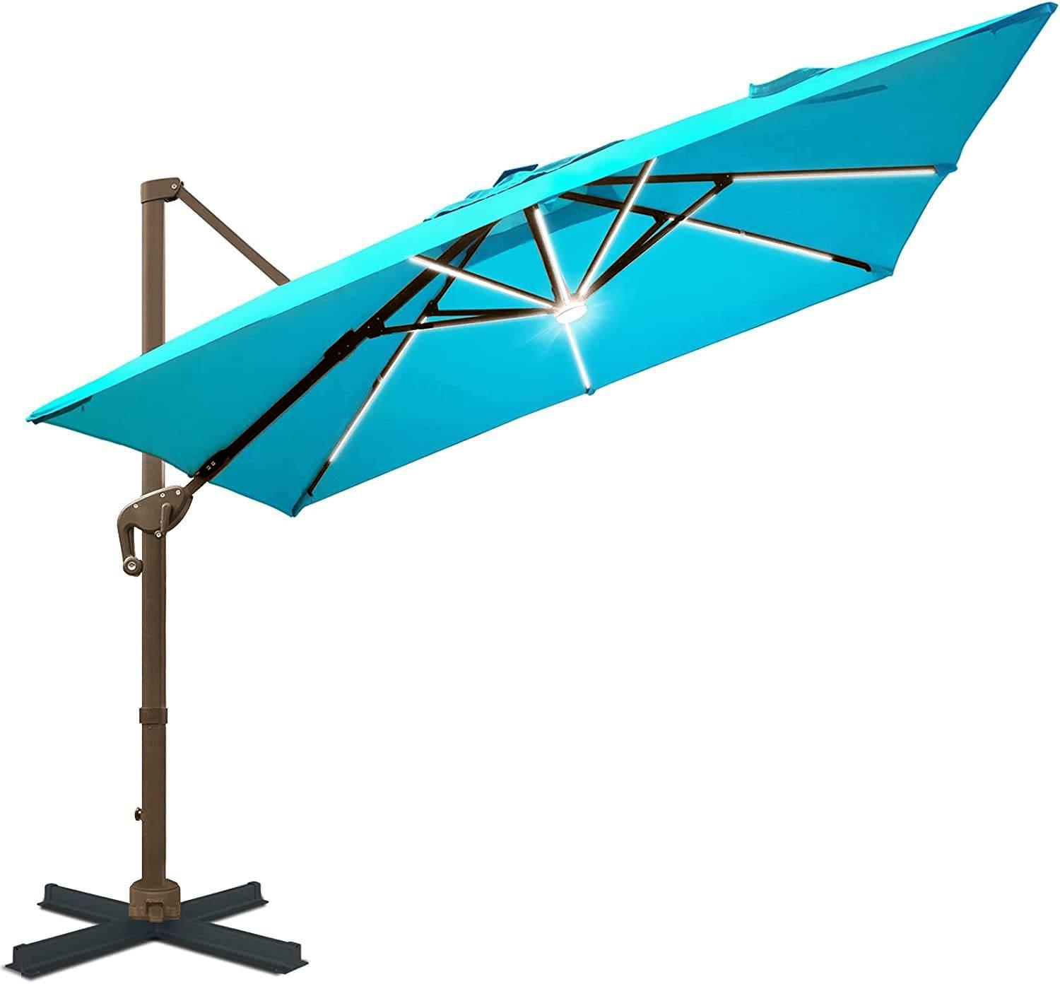 Cantilever Patio Umbrella Roma 2.5M Double Top Square Umbrella,360° Rotation, Dark Green with Light - Parasol