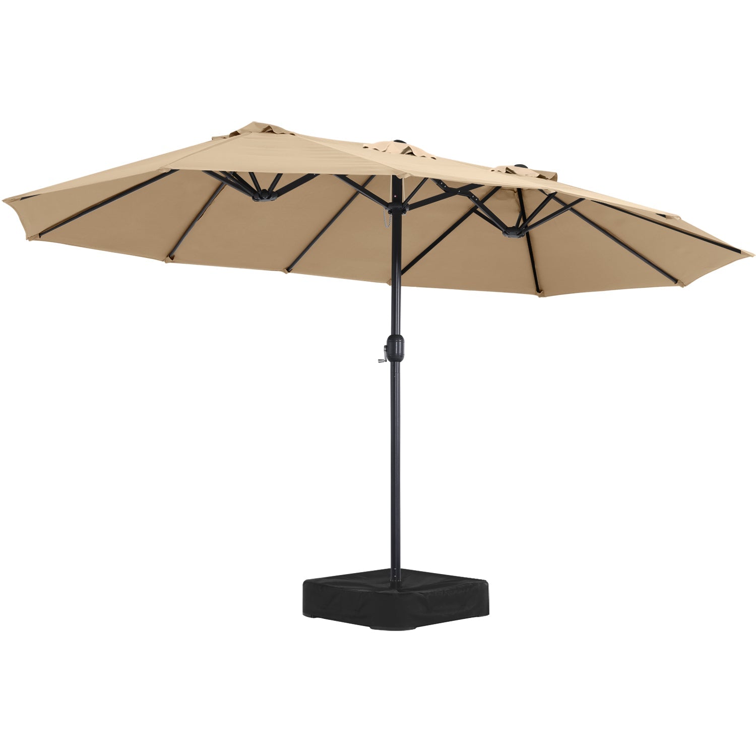 15FT Patio Outdoor Umbrella With Cover Double Sided Large Umbrella 4.5M with Crank Handle for Deck, Lawn, Backyard and Pool, Tan
