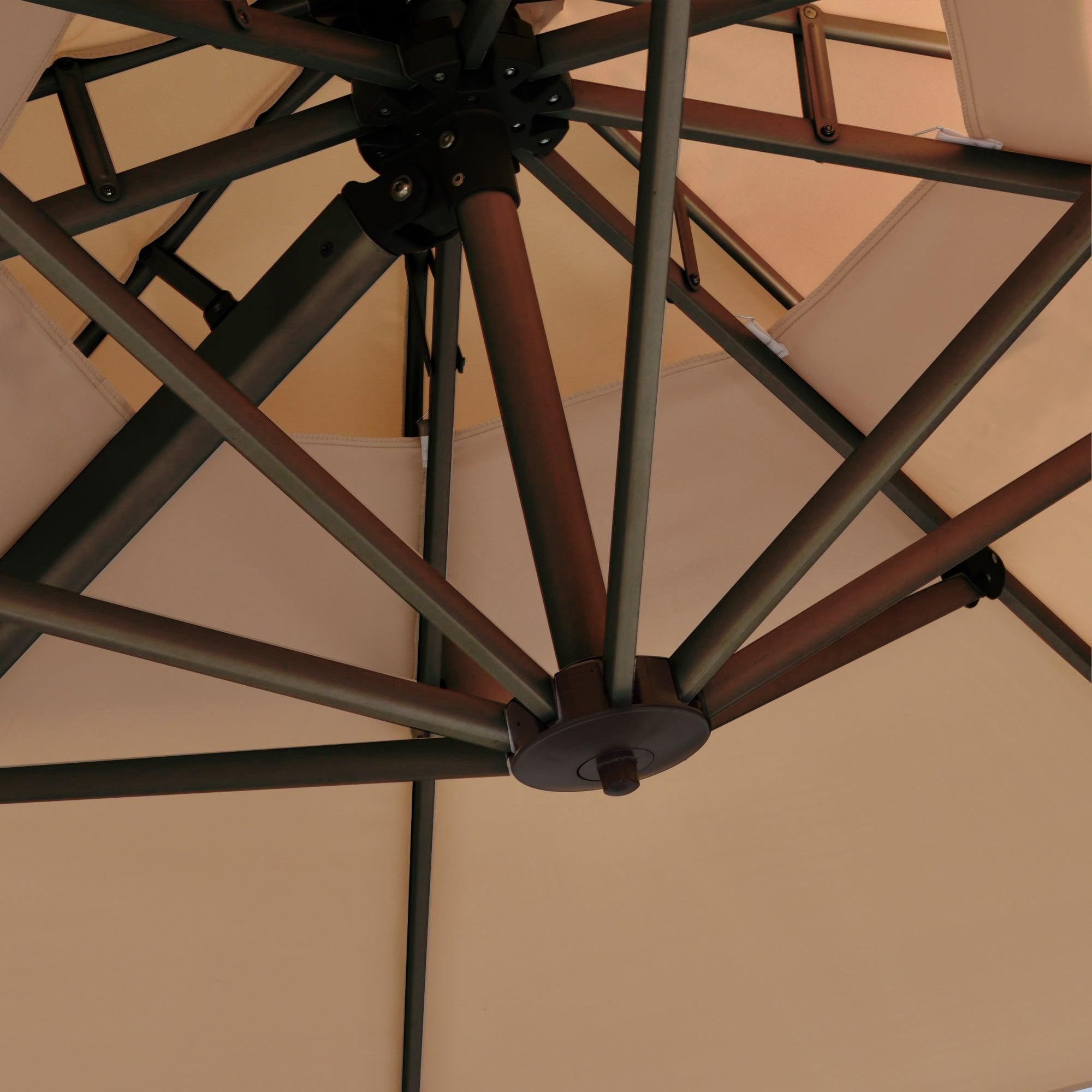 3M Roma Round aluminium double-topped umbrella, 360°rotating offset patio umbrella, khaki with cover