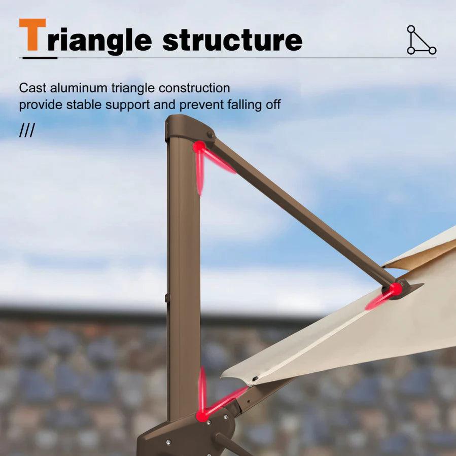 3M Roma Round aluminium double-topped umbrella with lights, 360°rotating offset patio umbrella, khaki - Parasol