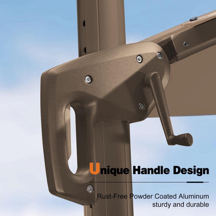 3M Roma Round aluminium double-topped umbrella with lights, 360°rotating offset patio umbrella, khaki - Parasol