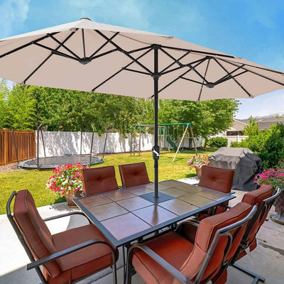 15FT Patio Outdoor Umbrella With Cover Double Sided Large Umbrella 4.5M with Crank Handle for Deck, Lawn, Backyard and Pool, Tan