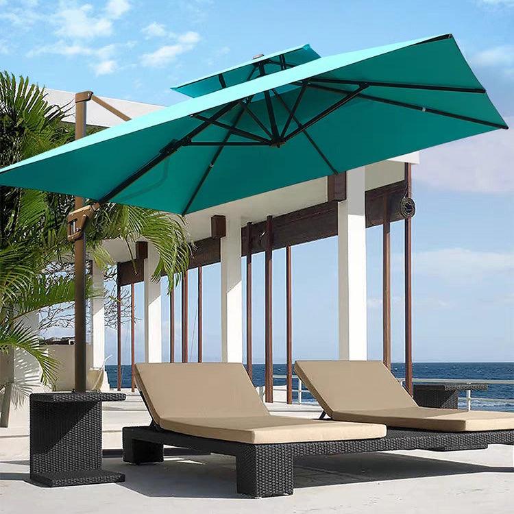 Cantilever Patio Umbrella Roma 2.5M, Double Top Square Umbrella 360° Rotation, Dark Green - Parasol