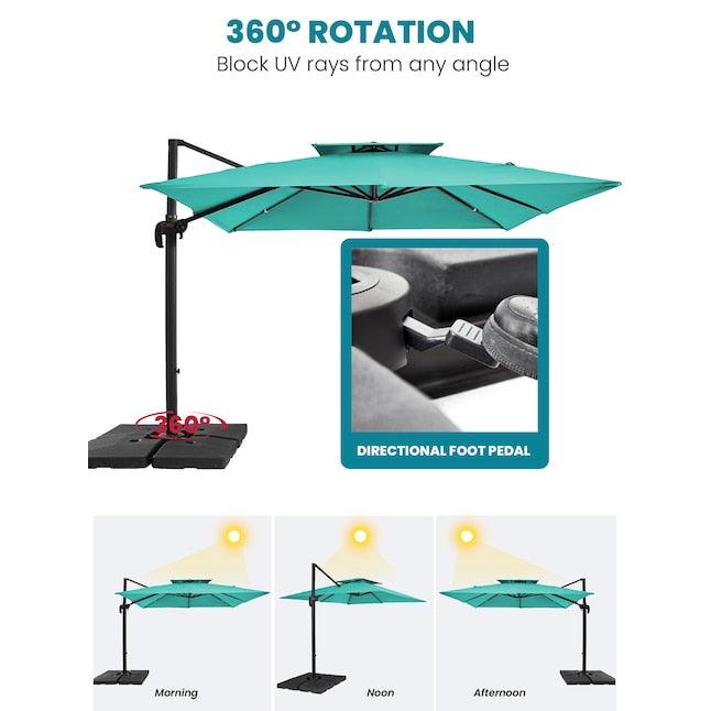 Cantilever Patio Umbrella Roma 2.5M, Double Top Square Umbrella 360° Rotation, Dark Green - Parasol