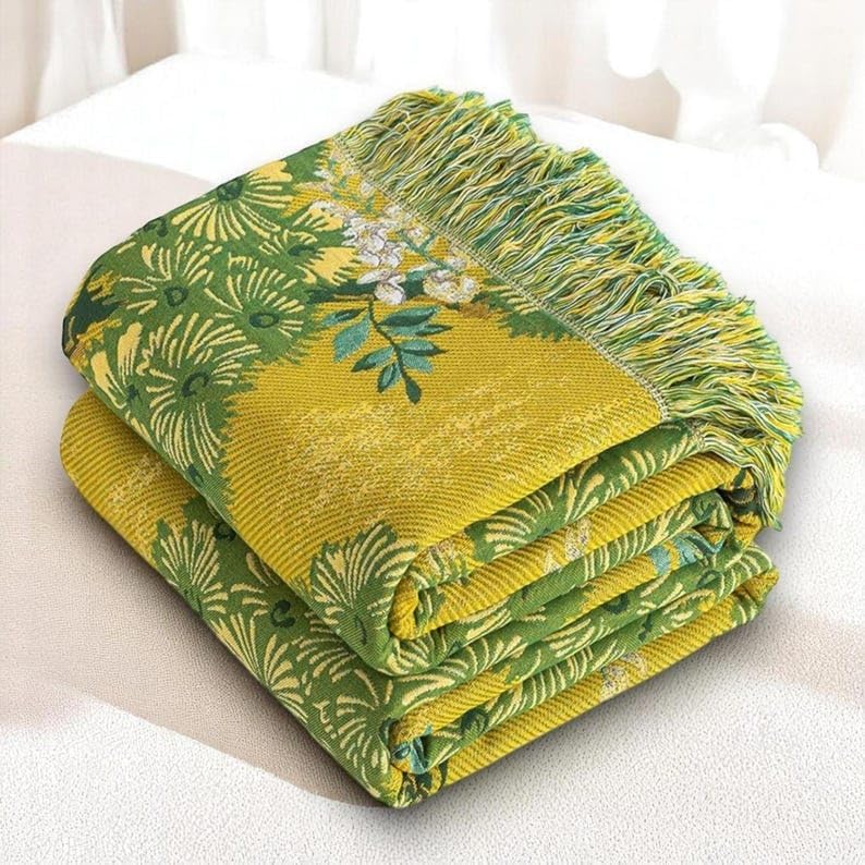 Boho Tree Throw Blanket with Fringe - Cotton Woven Bedspread & Sofa Cover for Couch, Queen/King Size Bohemian Home Decor