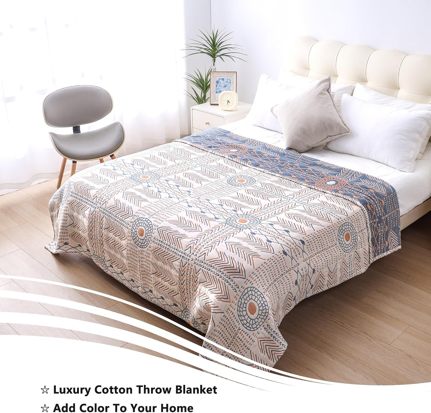 2-in-1 Southwestern Throw Blanket - Tribal Arrow Pattern, Woven Cotton reversible King Size Bedspread & Sofa Cover for Couch