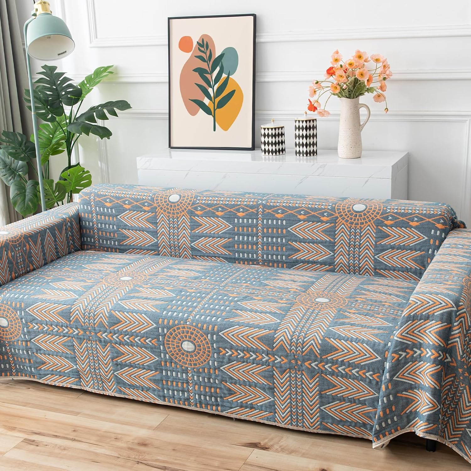 2-in-1 Southwestern Throw Blanket - Tribal Arrow Pattern, Woven Cotton reversible King Size Bedspread & Sofa Cover for Couch