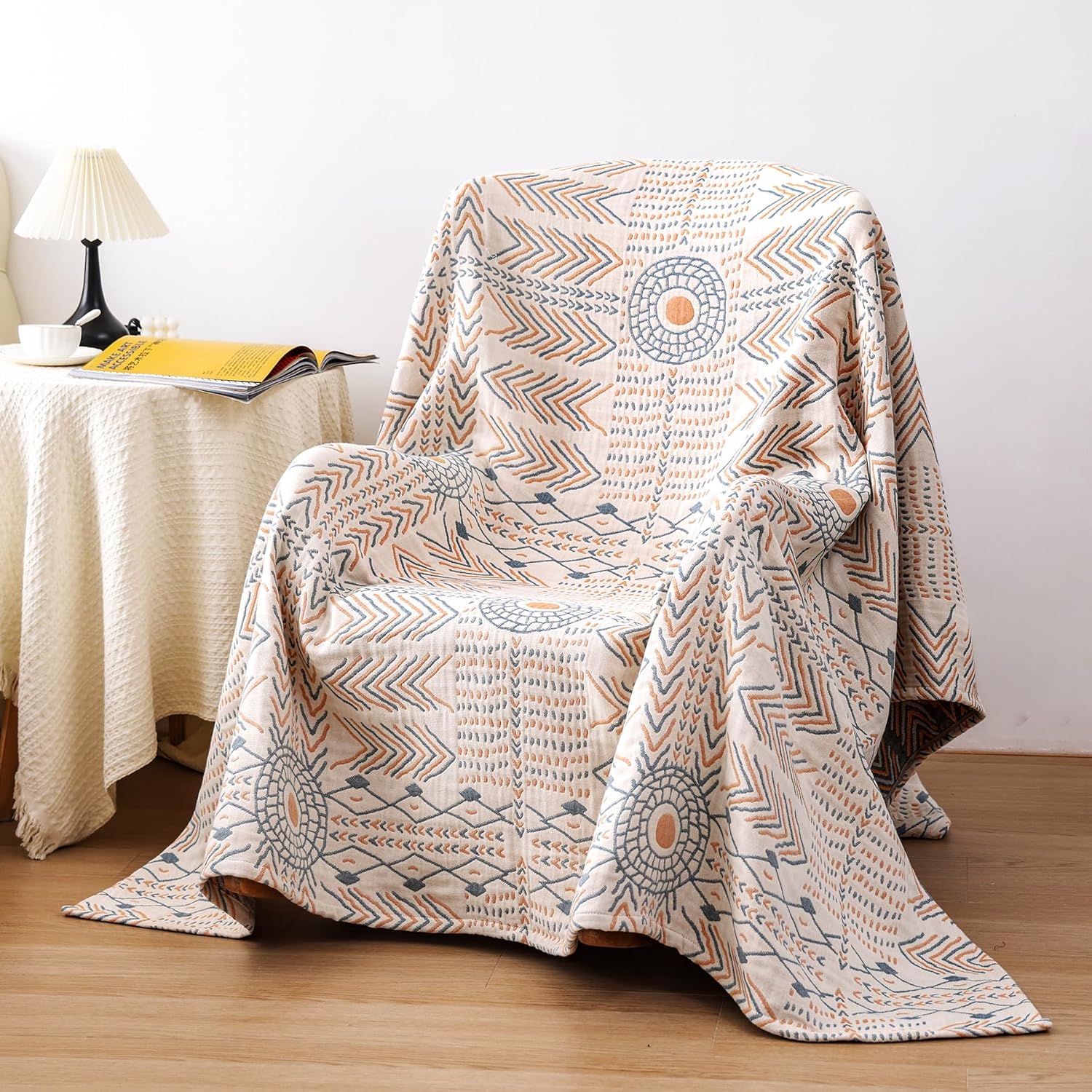 2-in-1 Southwestern Throw Blanket - Tribal Arrow Pattern, Woven Cotton reversible King Size Bedspread & Sofa Cover for Couch
