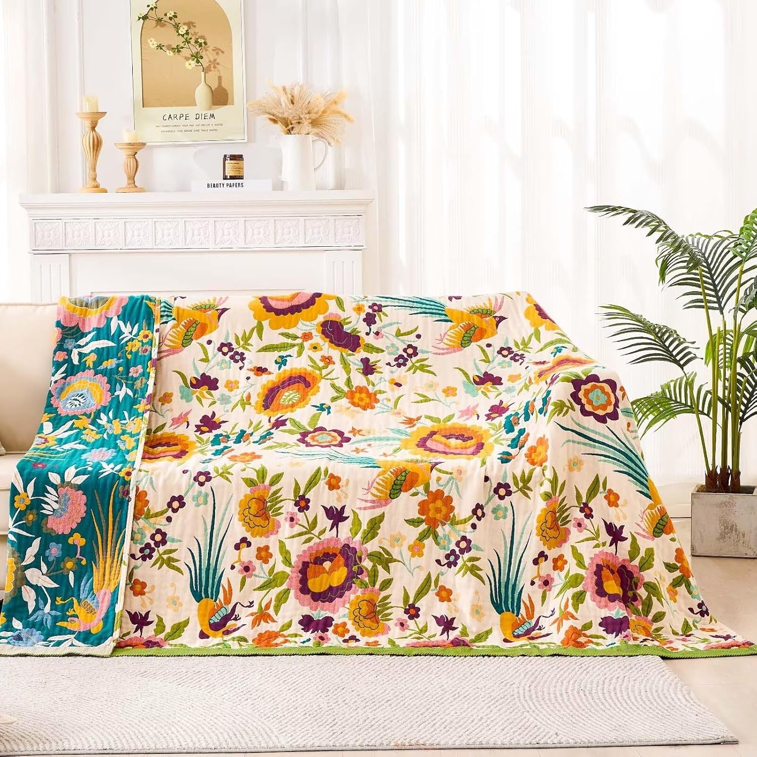 2-in-1 Throw Blanket 60"x80"/80"×90", Lightweight Woven Cotton Bedspread, Bohemian Sofa Cover for Home Decor