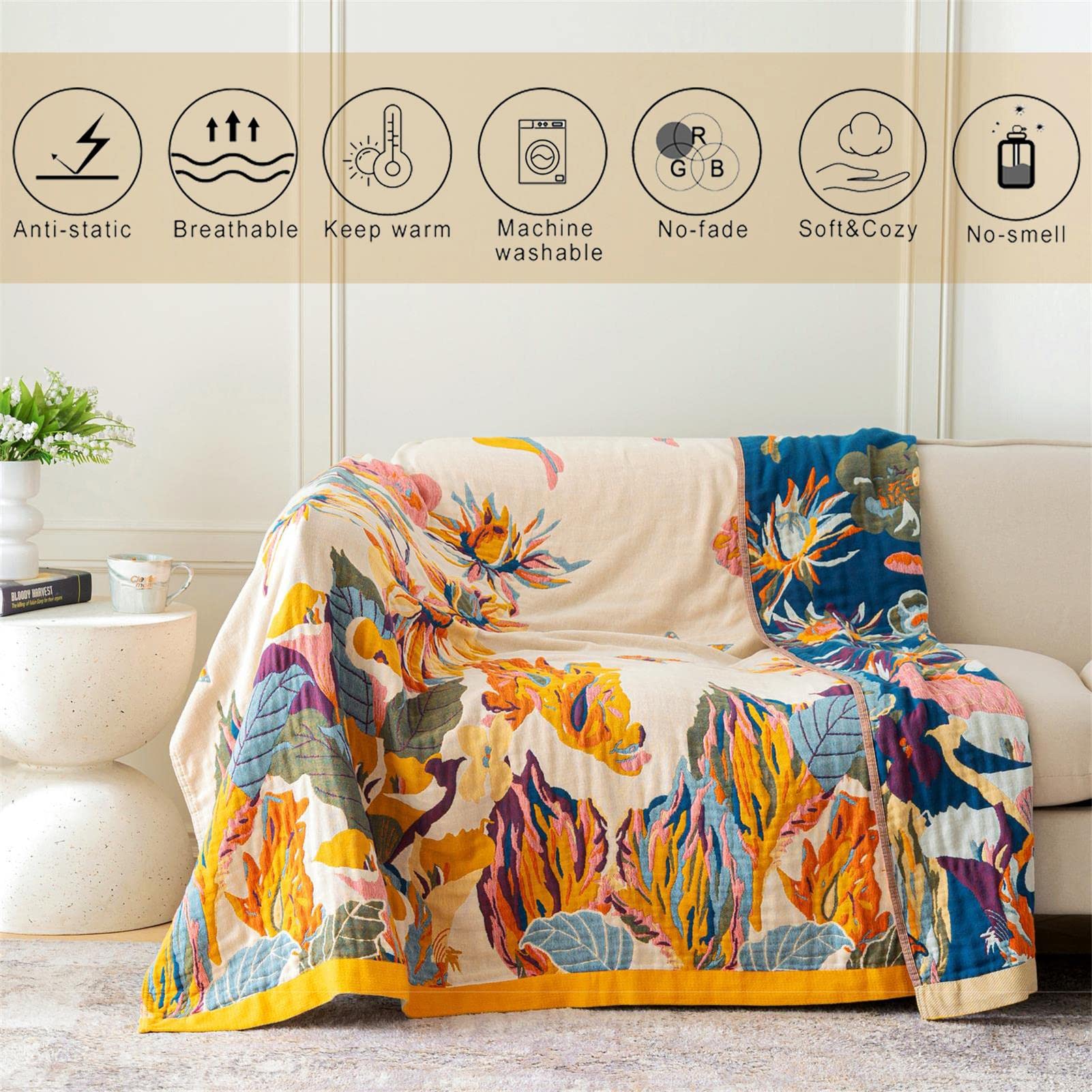 2-in-1 Boho Throw Blanket & Bed Cover - 60x80/80×90 Inch Cotton Couch Cover for Sofa, Bed, Picnic, Travel - Lightweight Decorative Bohemian Blanket