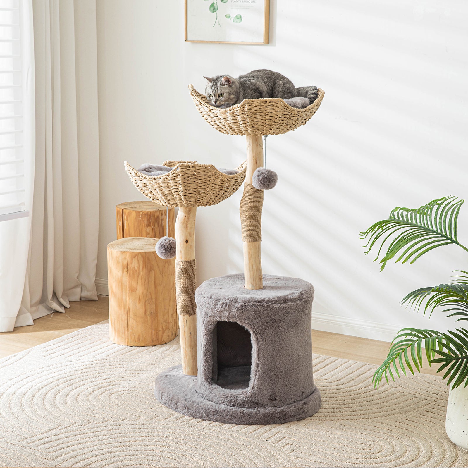 Modern Cat Tree for Indoor Cats Large Adult,Wooden Cat Tower for Large Cats with Scratching Post,Luxury Cat Condo