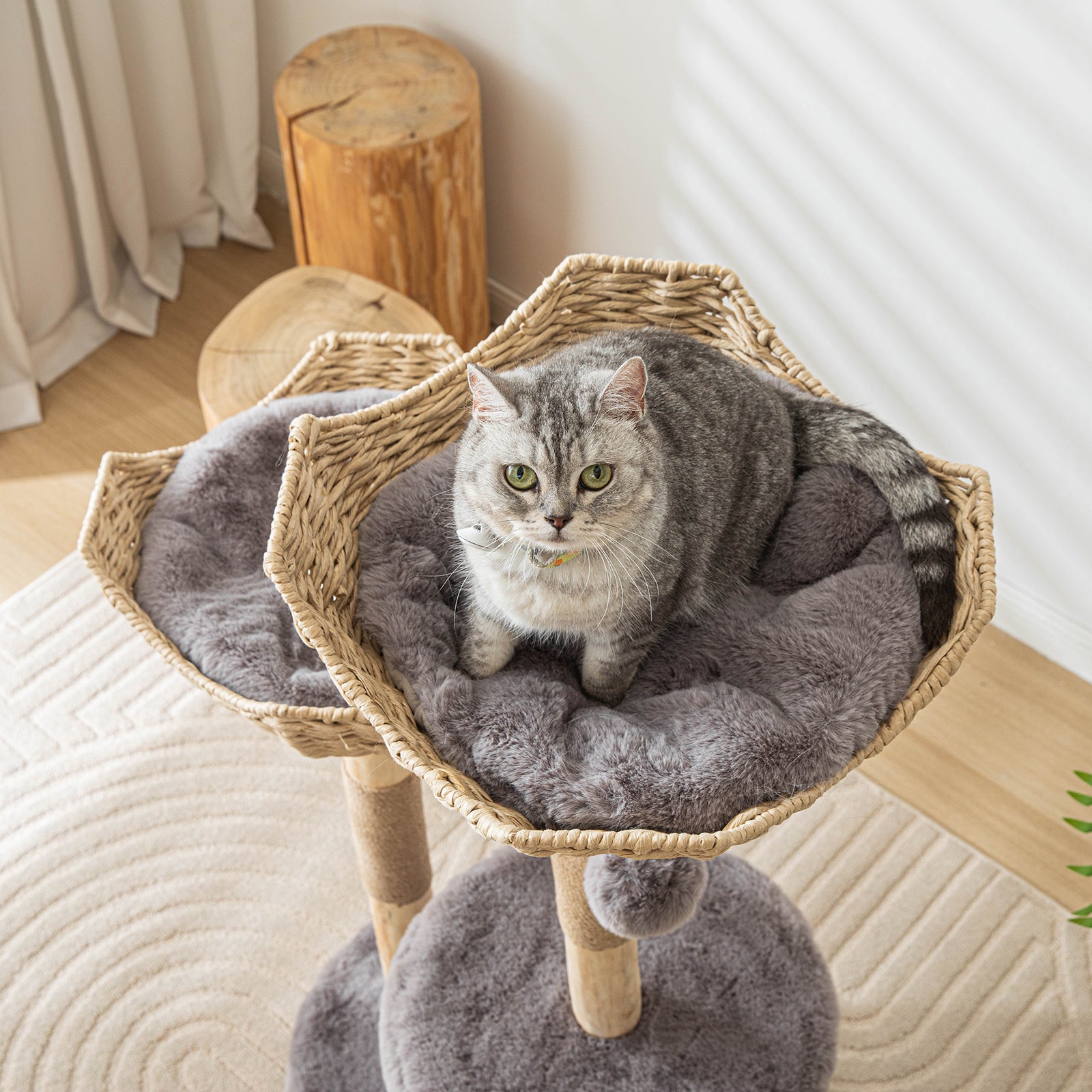 Modern Cat Tree for Indoor Cats Large Adult,Wooden Cat Tower for Large Cats with Scratching Post,Luxury Cat Condo