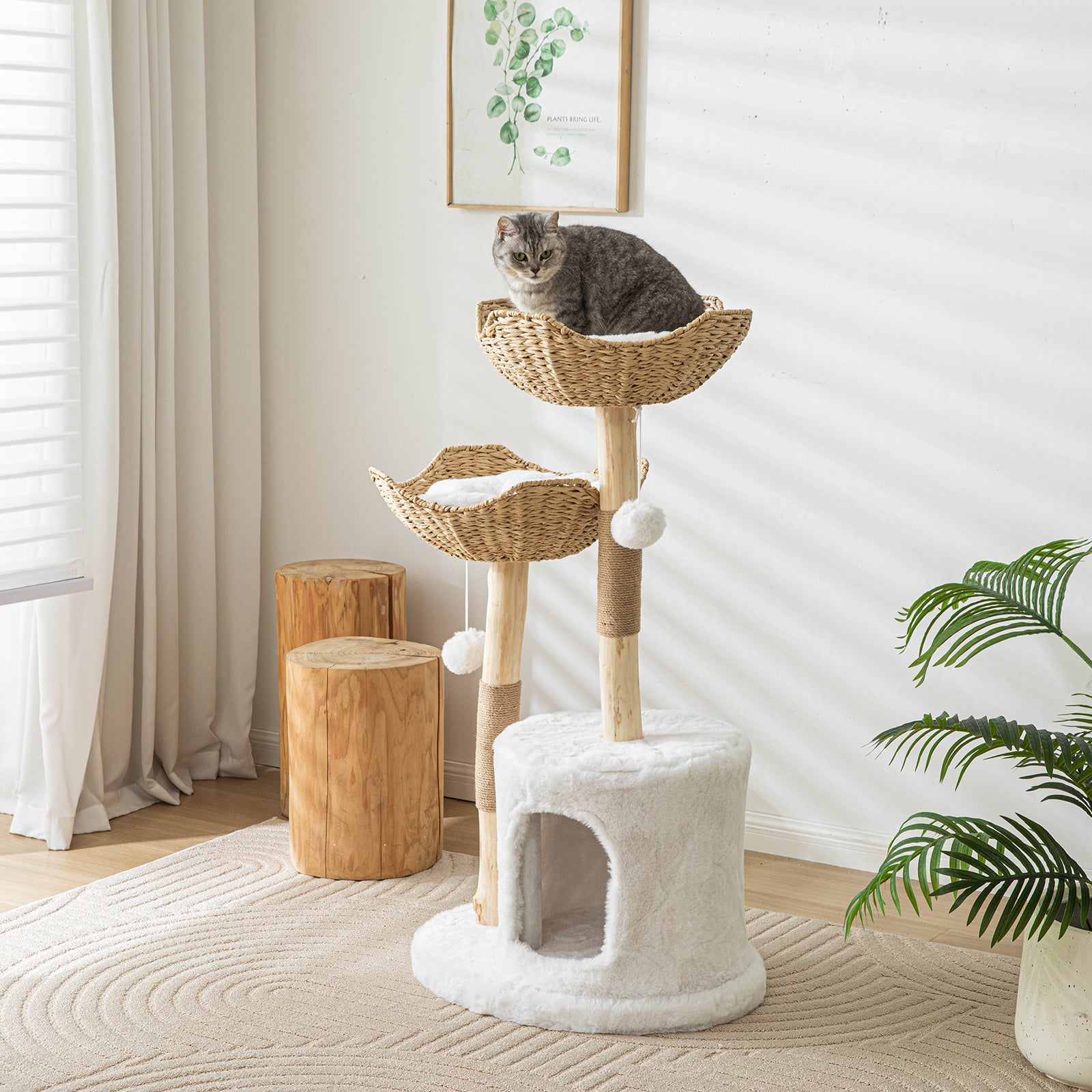 Modern Cat Tree for Indoor Cats Large Adult,Wooden Cat Tower for Large Cats with Scratching Post,Luxury Cat Condo