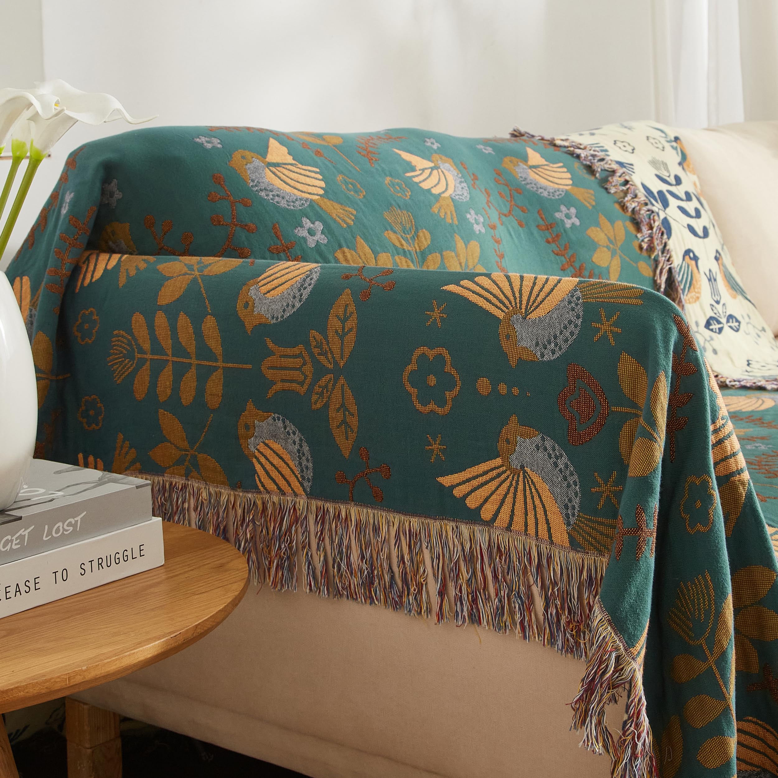 2-in-1 Throw Blanket 60"x80"/80"×90", Lightweight Woven Cotton Bedspread, Bohemian Sofa Cover for Home Decor