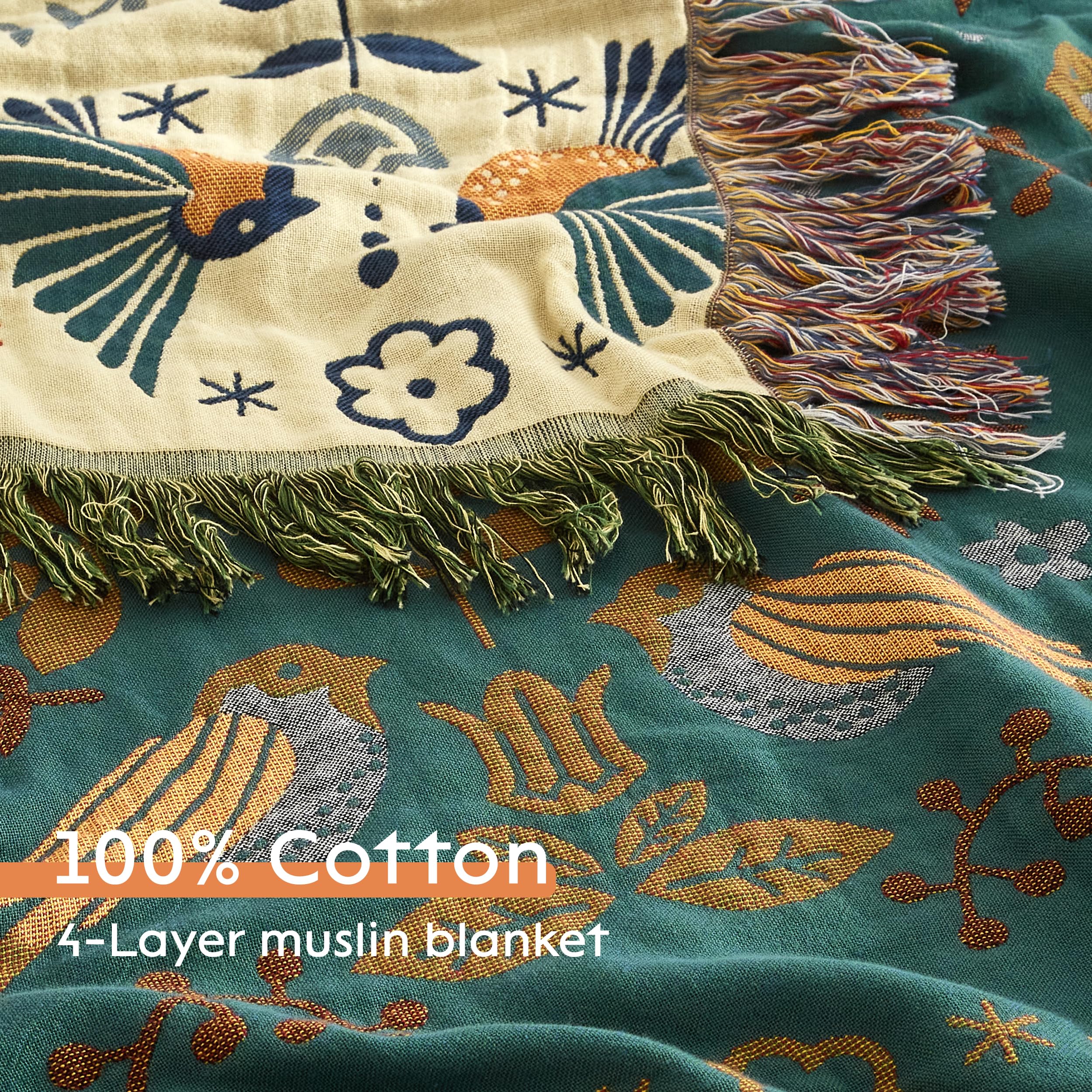 2-in-1 Throw Blanket 60"x80"/80"×90", Lightweight Woven Cotton Bedspread, Bohemian Sofa Cover for Home Decor