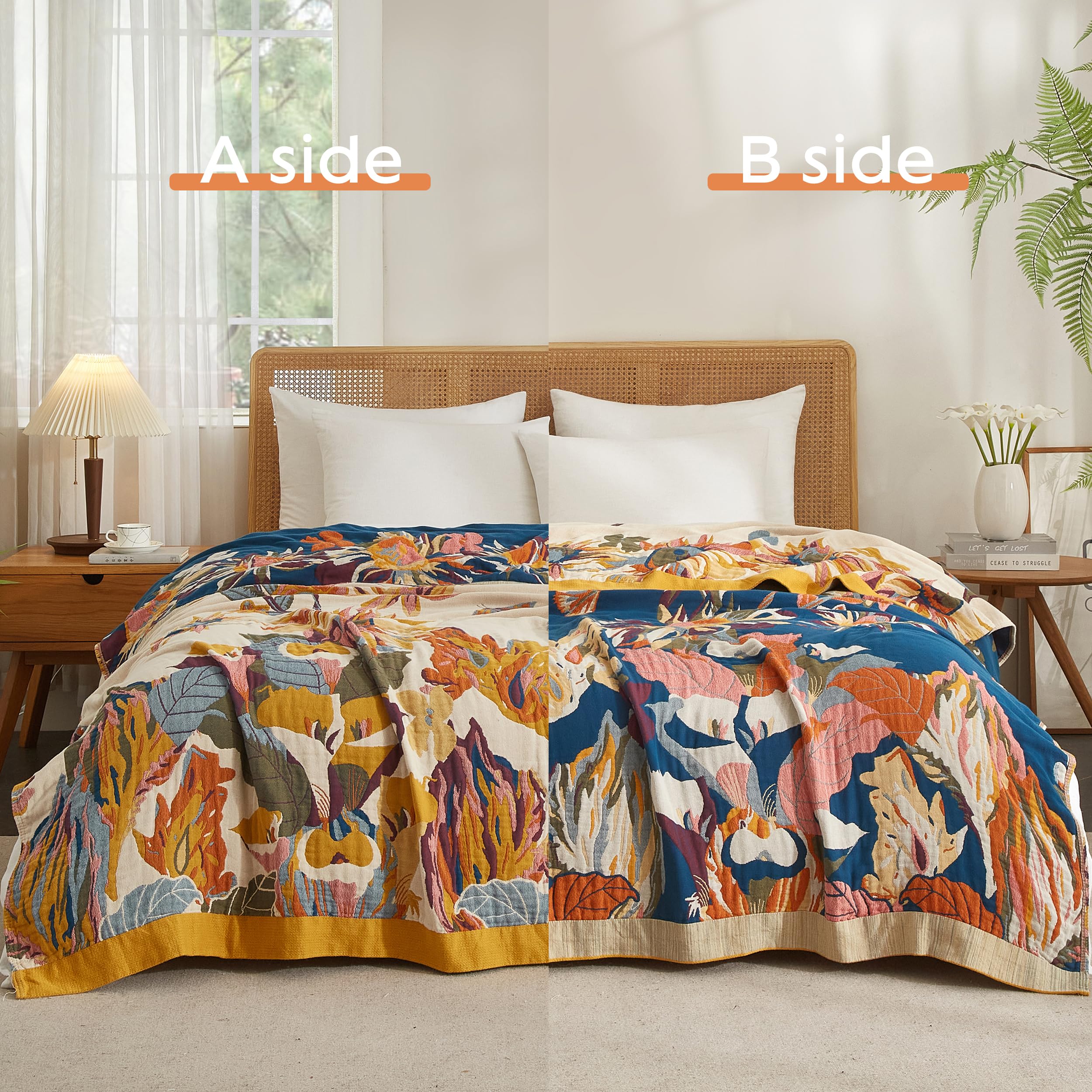 2-in-1 Throw Blanket 60"x80"/80"×90", Lightweight Woven Cotton Bedspread, Bohemian Sofa Cover for Home Decor