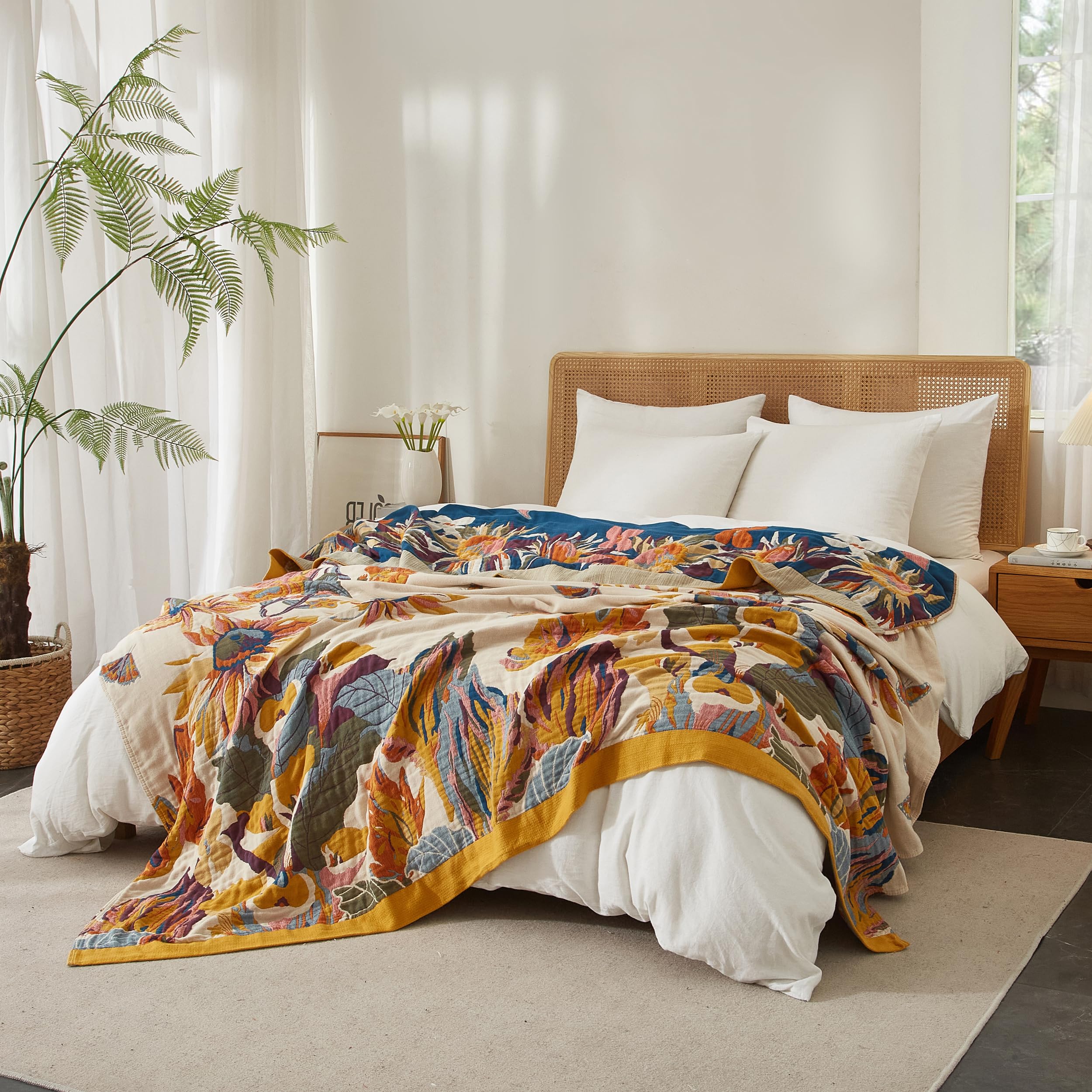 2-in-1 Throw Blanket 60"x80"/80"×90", Lightweight Woven Cotton Bedspread, Bohemian Sofa Cover for Home Decor