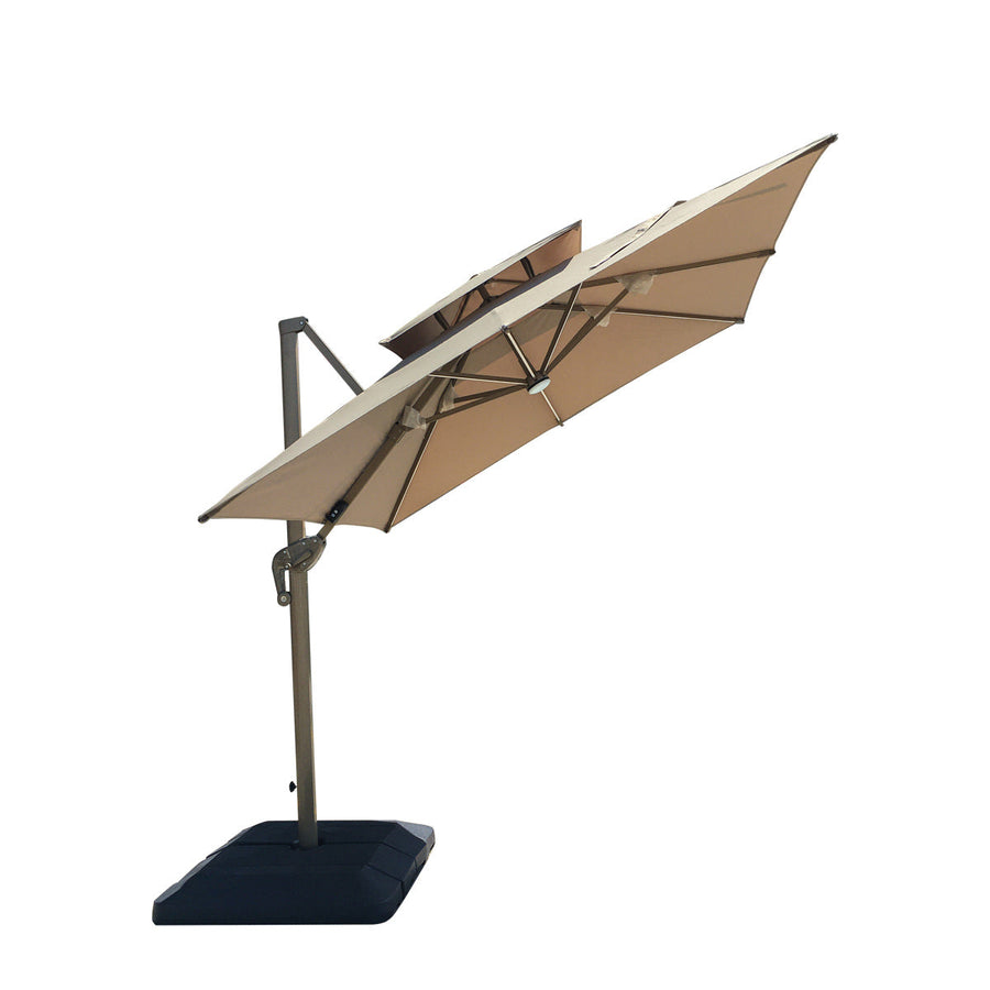 Cantilever Patio Umbrella Roma 2.5M Double Top Square Umbrella, 360° Rotation, Khaki with Light
