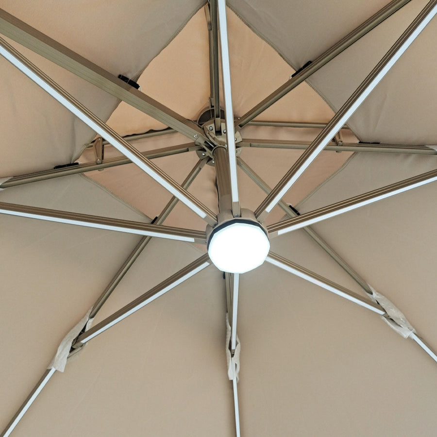 Cantilever Patio Umbrella Roma 2.5M Double Top Square Umbrella, 360° Rotation, Khaki with Light