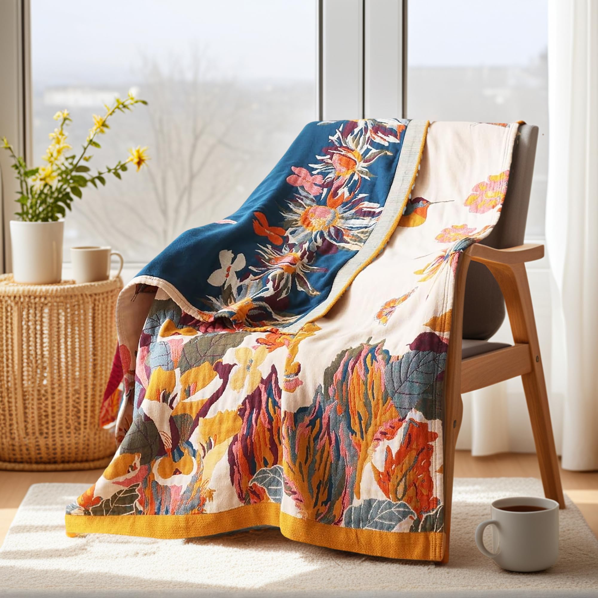 2-in-1 Throw Blanket 60"x80"/80"×90", Lightweight Woven Cotton Bedspread, Bohemian Sofa Cover for Home Decor