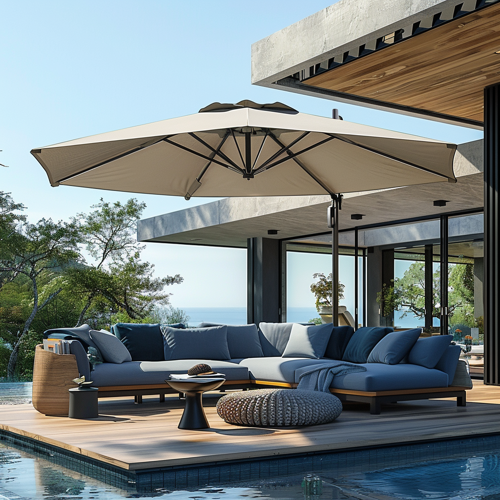 3M Roma Round aluminium double-topped umbrella, 360°rotating offset patio umbrella, khaki with cover