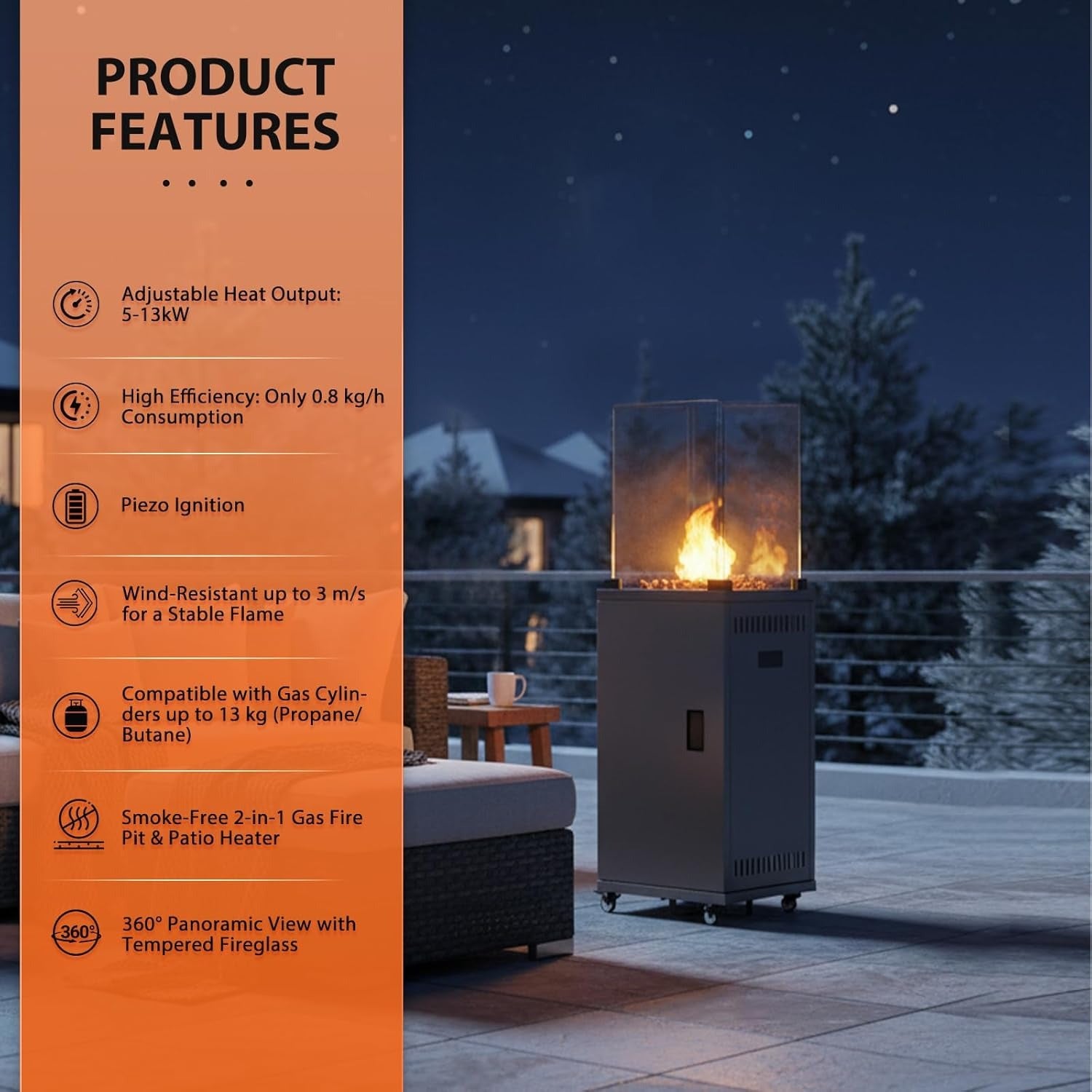 Powerful 13kW Outdoor Gas Heater | Patio & Garden Warmth Instant Warmth for UK Patios Wheeled Propane Heater for Gardens