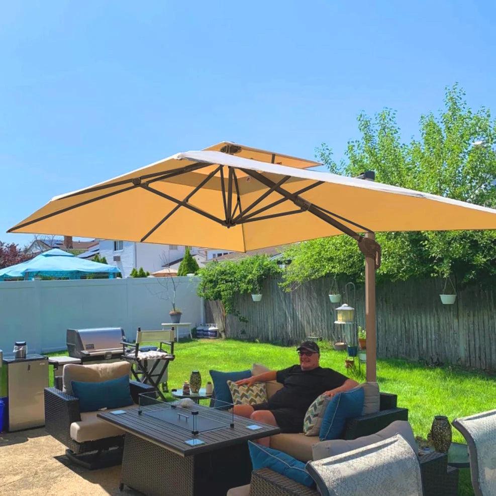 Cantilever Patio Umbrella Roma 2.5M Double Top Square Umbrella, 360° Rotation, Khaki - Parasol