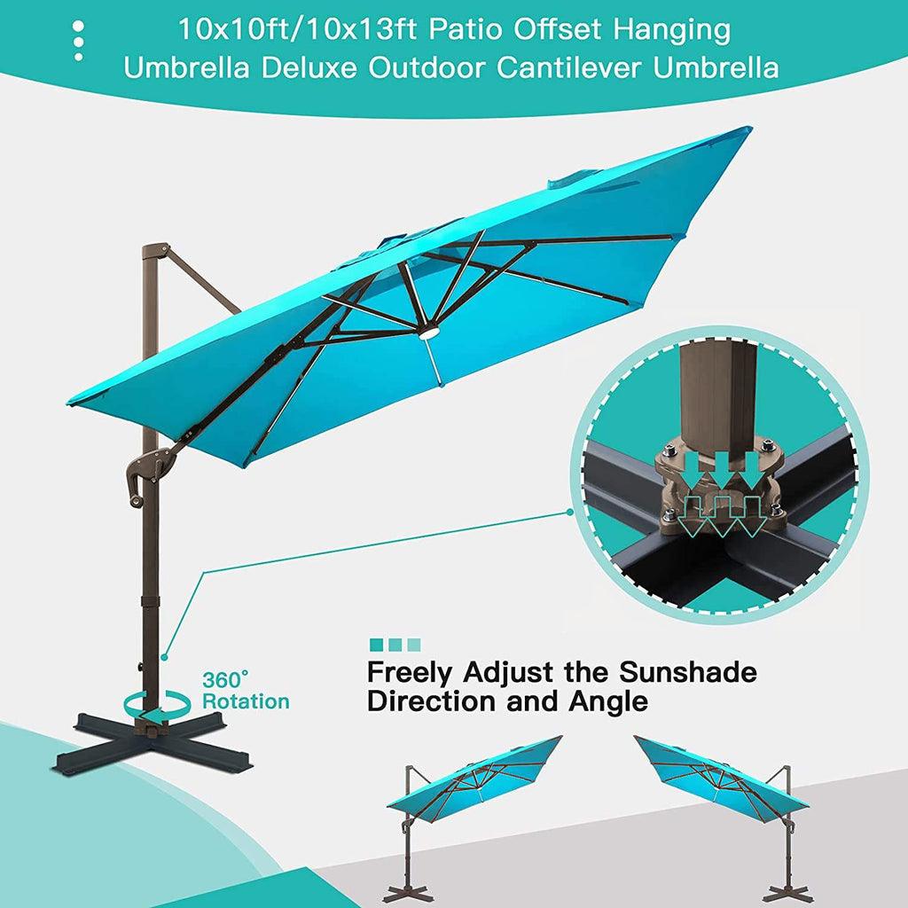 Cantilever Patio Umbrella Roma 2.5M Double Top Square Umbrella,360° Rotation, Dark Green with Light - Parasol