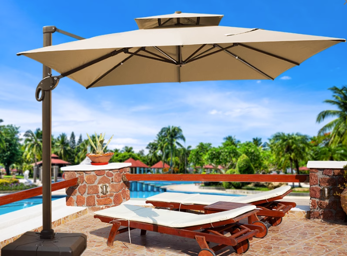 Cantilever Patio Umbrella Roma 2.5M Double Top Square Umbrella, 360° Rotation, parasol with Cover