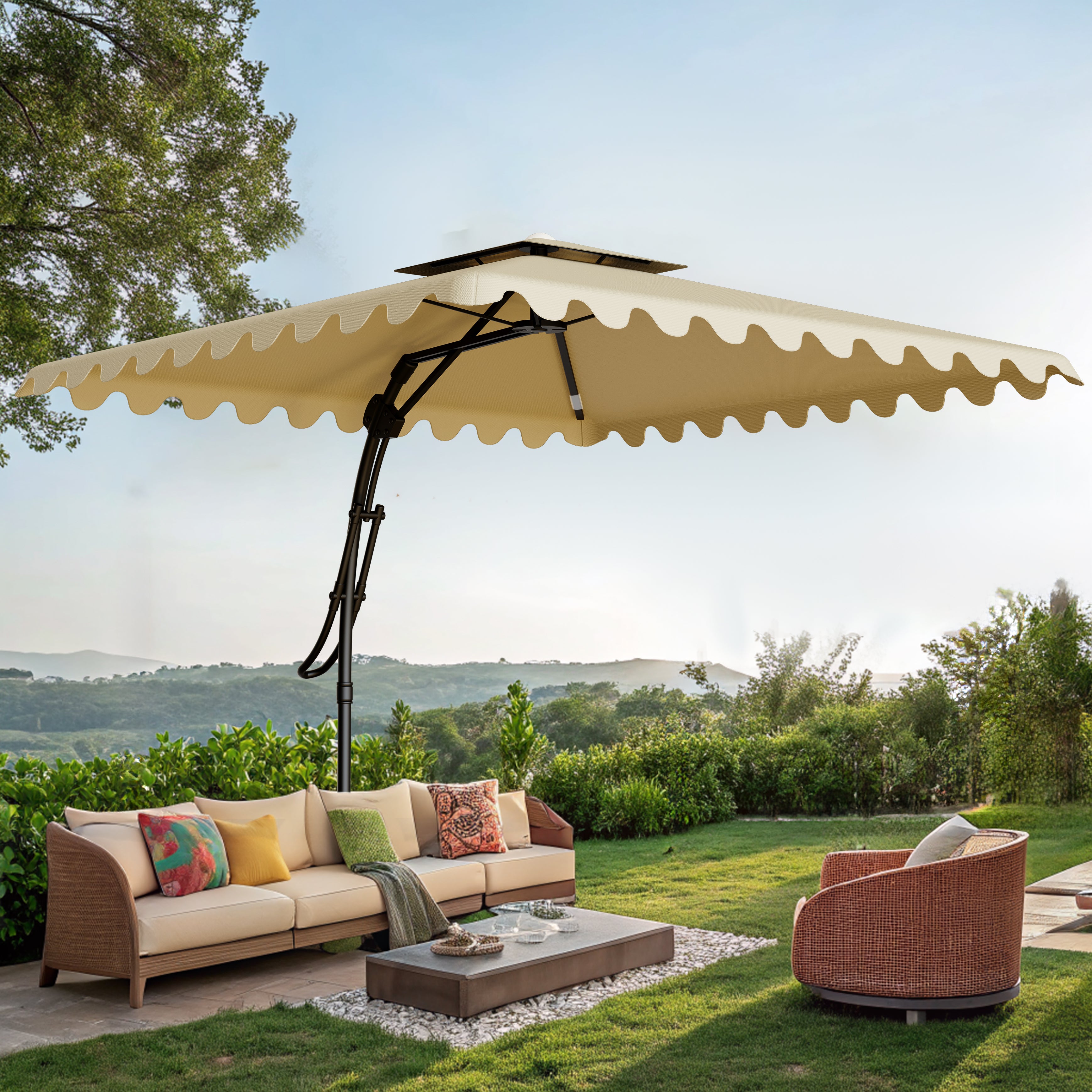 jersey square patio umbrella 10ft Automatic Hydraulic Cantilever with Air Vent patio or pool area. Domi 12FT Cantilever Patio Umbrellas,