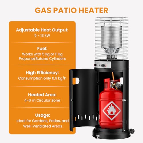 Gas Patio Heater 13kW - Portable Outdoor Heater with Wheels Outdoor Heater Kit