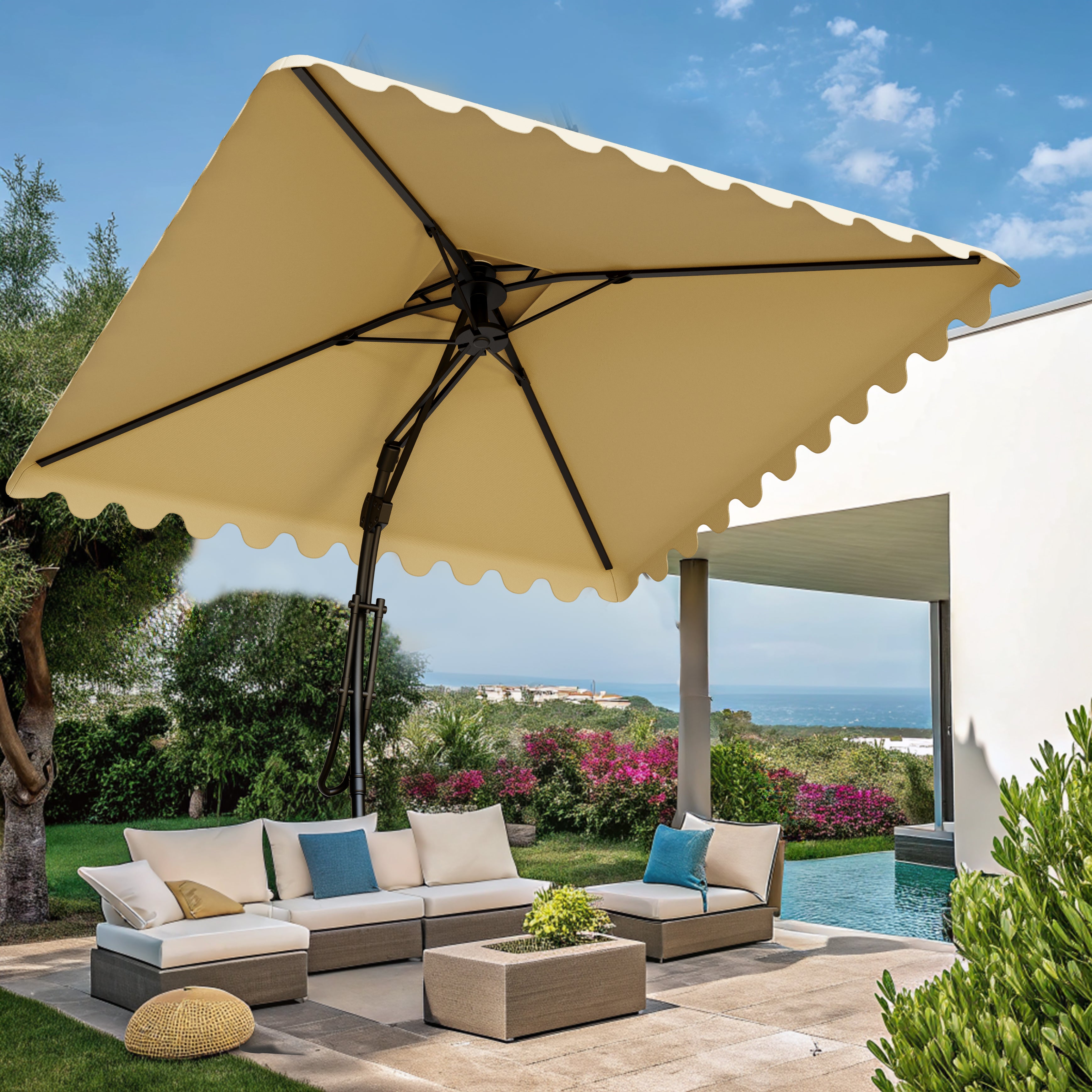 10ft Square Cantilever Patio Umbrella Wrench Umbrella 2.5M Double Top Square Umbrella,Khaki