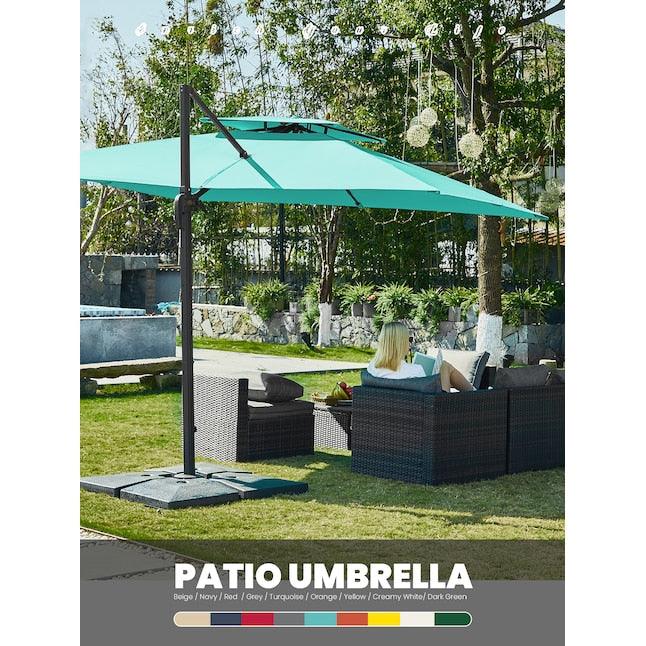 Cantilever Patio Umbrella Roma 2.5M Double Top Square Umbrella,360° Rotation, Dark Green with Light - Parasol