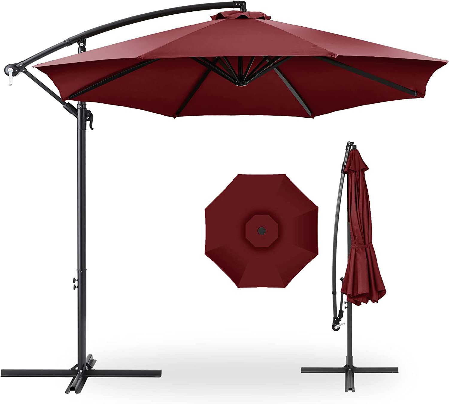 2.7/3M Banana Parasol™ Cantilever Umbrella Crank, Tilt and Cross Brace, Olefin Fabric with Lights - Parasol