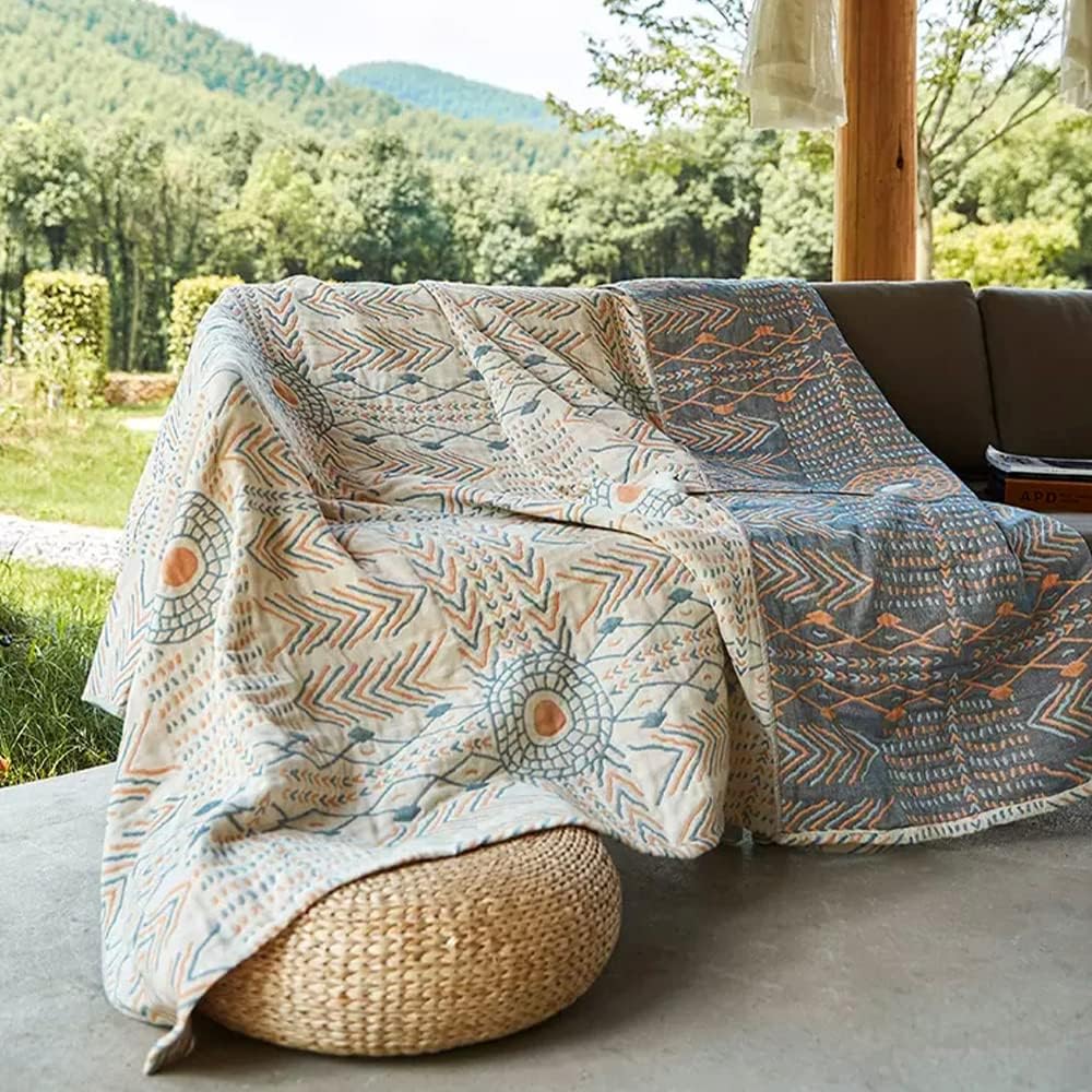 2-in-1 Southwestern Throw Blanket - Tribal Arrow Pattern, Woven Cotton reversible King Size Bedspread & Sofa Cover for Couch