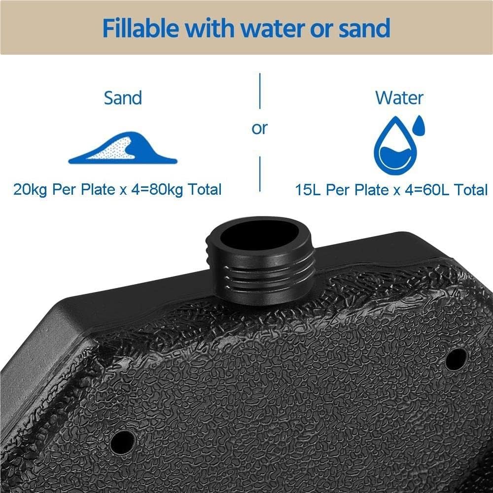 4 Pcs Heavy Duty Plastic Umbrella Weight Base-Black, Parasol Base Stand Weights for Cantilever Parasols, Water and Sand Filled
