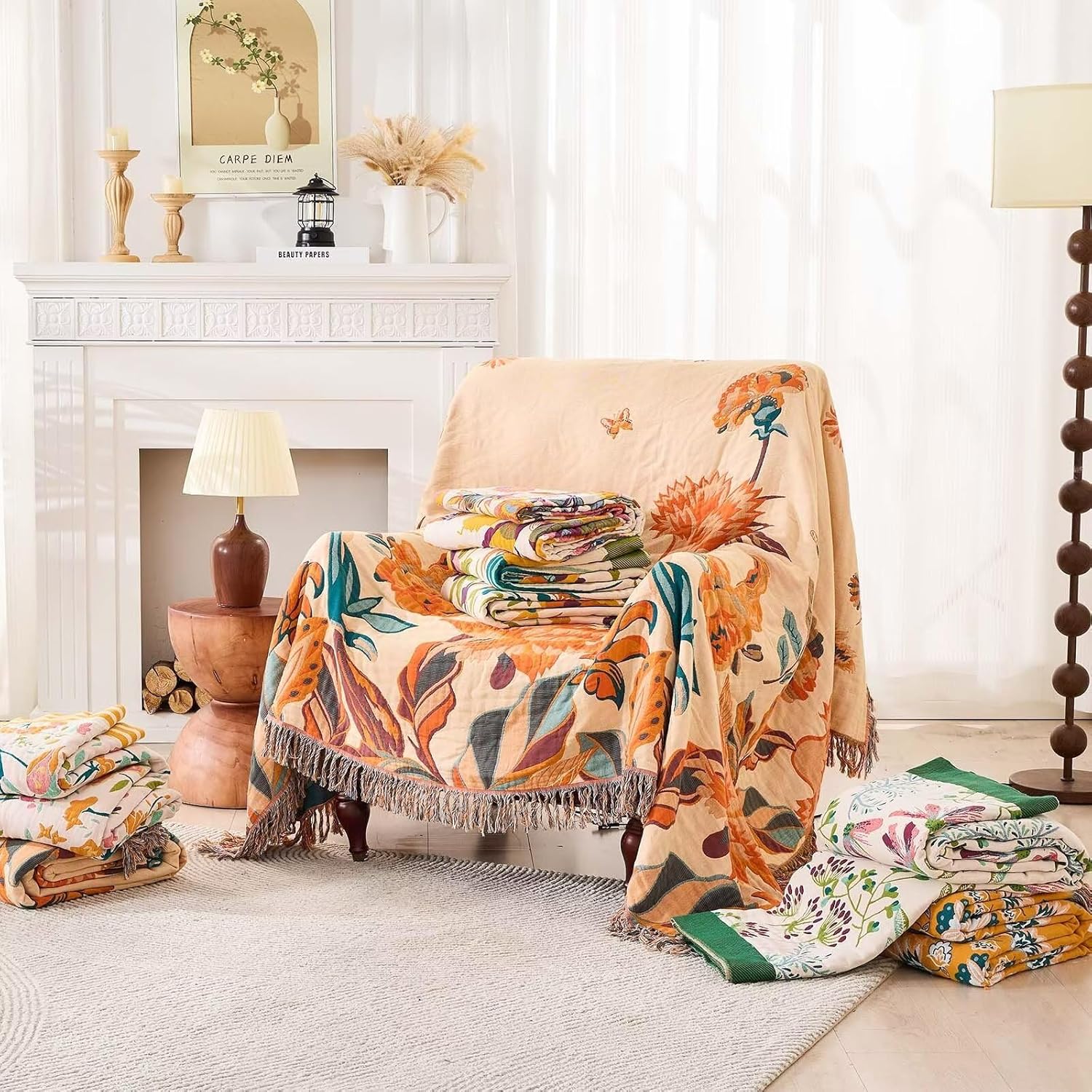 Boho Throw Blanket,Gold Phoenix Tapestry Throw - Luxury Oriental Floral Blanket with Golden Bird Art, Queen/King Size Metallic Jacquard Couch Cover for Elegant Home Decor