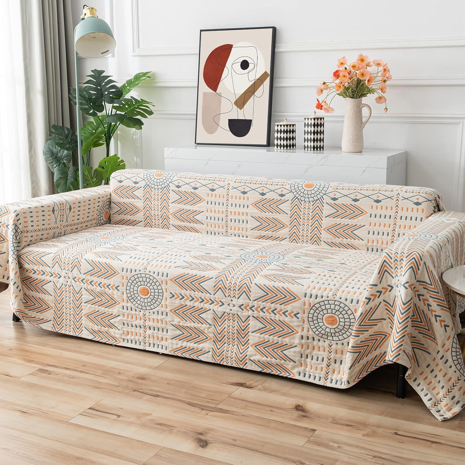 2-in-1 Southwestern Throw Blanket - Tribal Arrow Pattern, Woven Cotton reversible King Size Bedspread & Sofa Cover for Couch