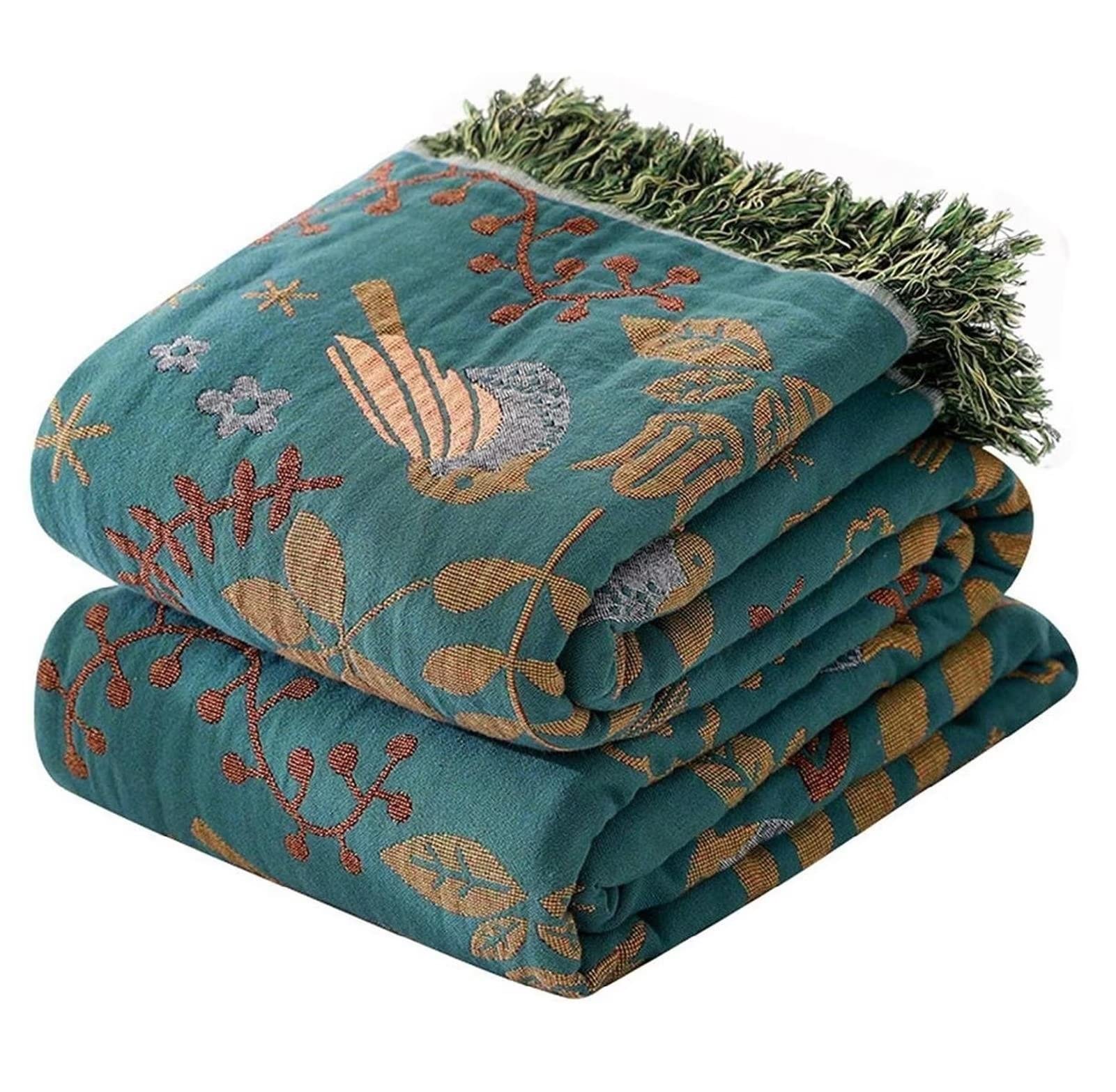 Boho Bed Cover 60"x80"/80"×90" - 2-in-1 Cotton Throw Blanket for Couch, Sofa & Bohemian Style Bedding, Lightweight for Picnic, Beach, Home Decor