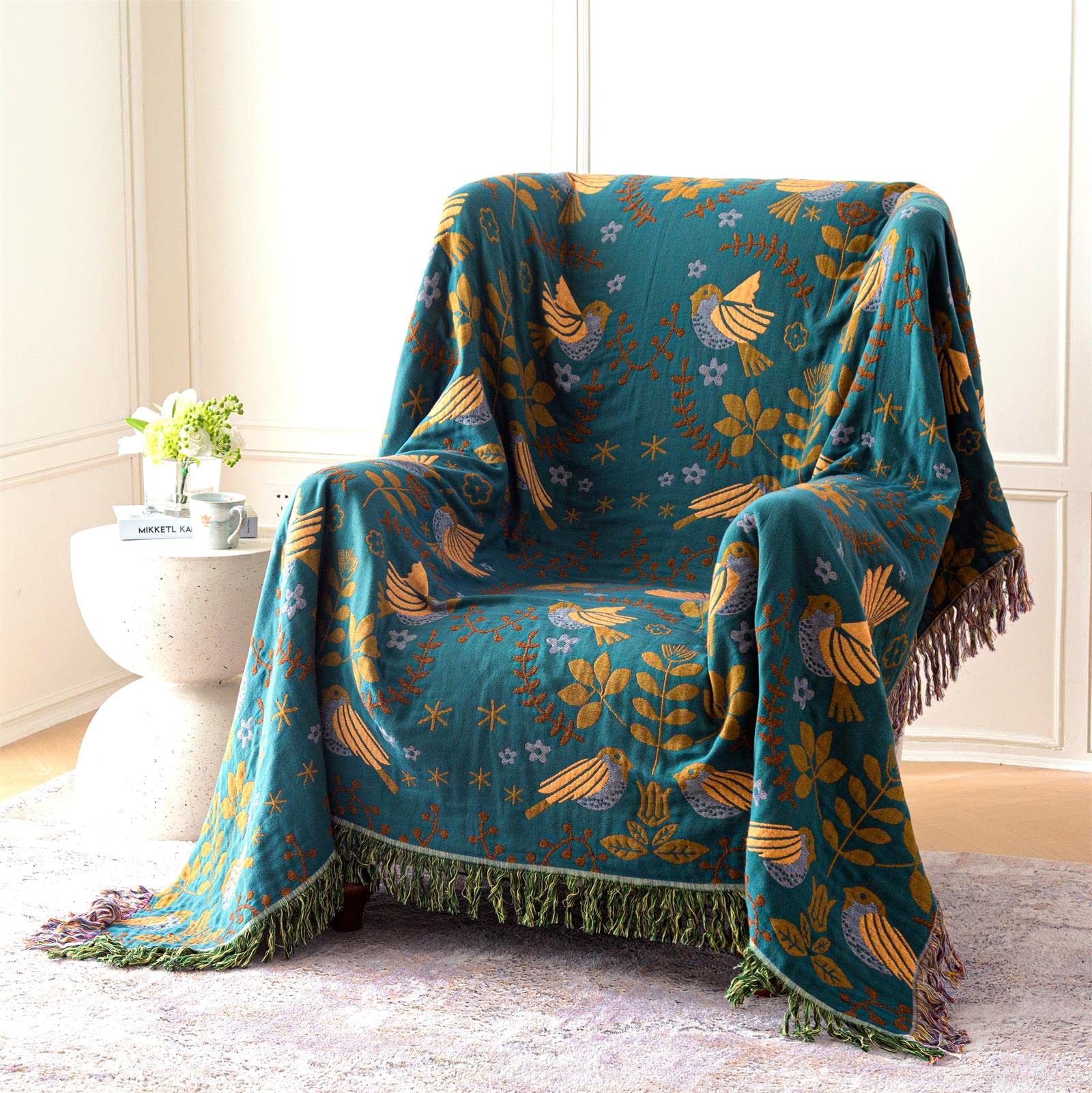 Boho Bed Cover 60"x80"/80"×90" - 2-in-1 Cotton Throw Blanket for Couch, Sofa & Bohemian Style Bedding, Lightweight for Picnic, Beach, Home Decor