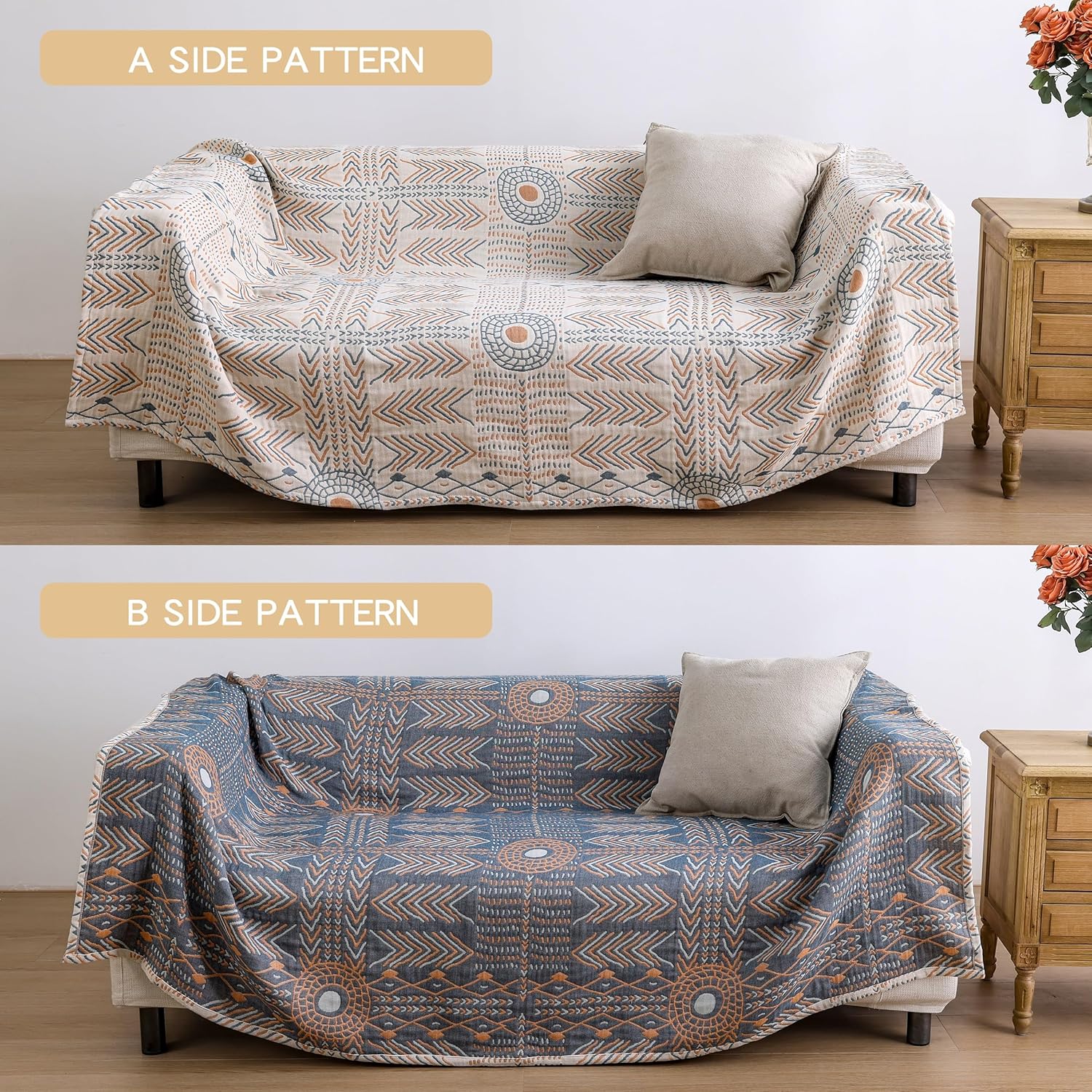 2-in-1 Southwestern Throw Blanket - Tribal Arrow Pattern, Woven Cotton reversible King Size Bedspread & Sofa Cover for Couch