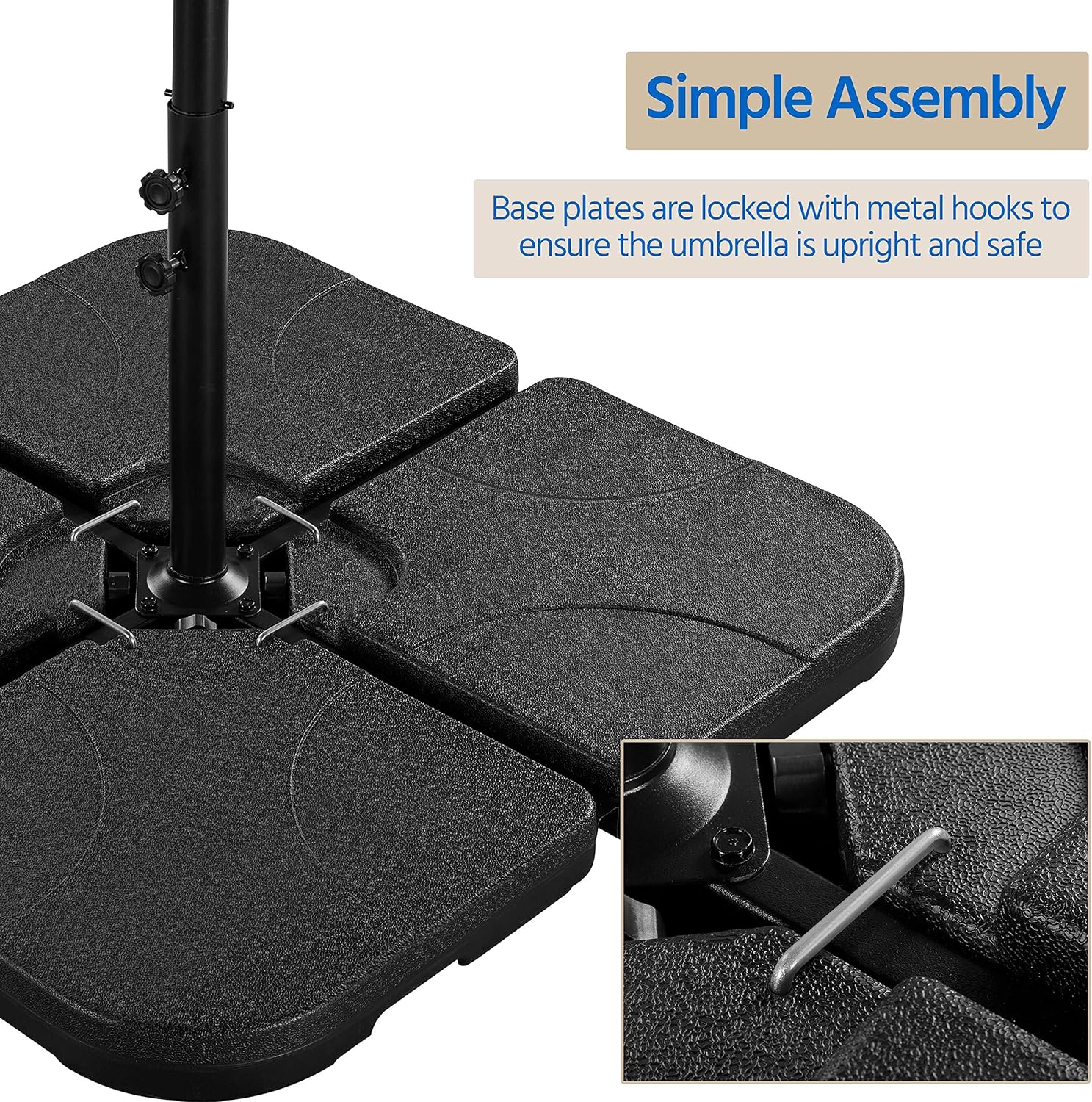 4 Pcs Heavy Duty Plastic Umbrella Weight Base-Black, Parasol Base Stand Weights for Cantilever Parasols, Water and Sand Filled