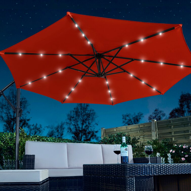 2.7/3M Banana Parasol™ Cantilever Umbrella Crank, Tilt and Cross Brace, Olefin Fabric with Lights