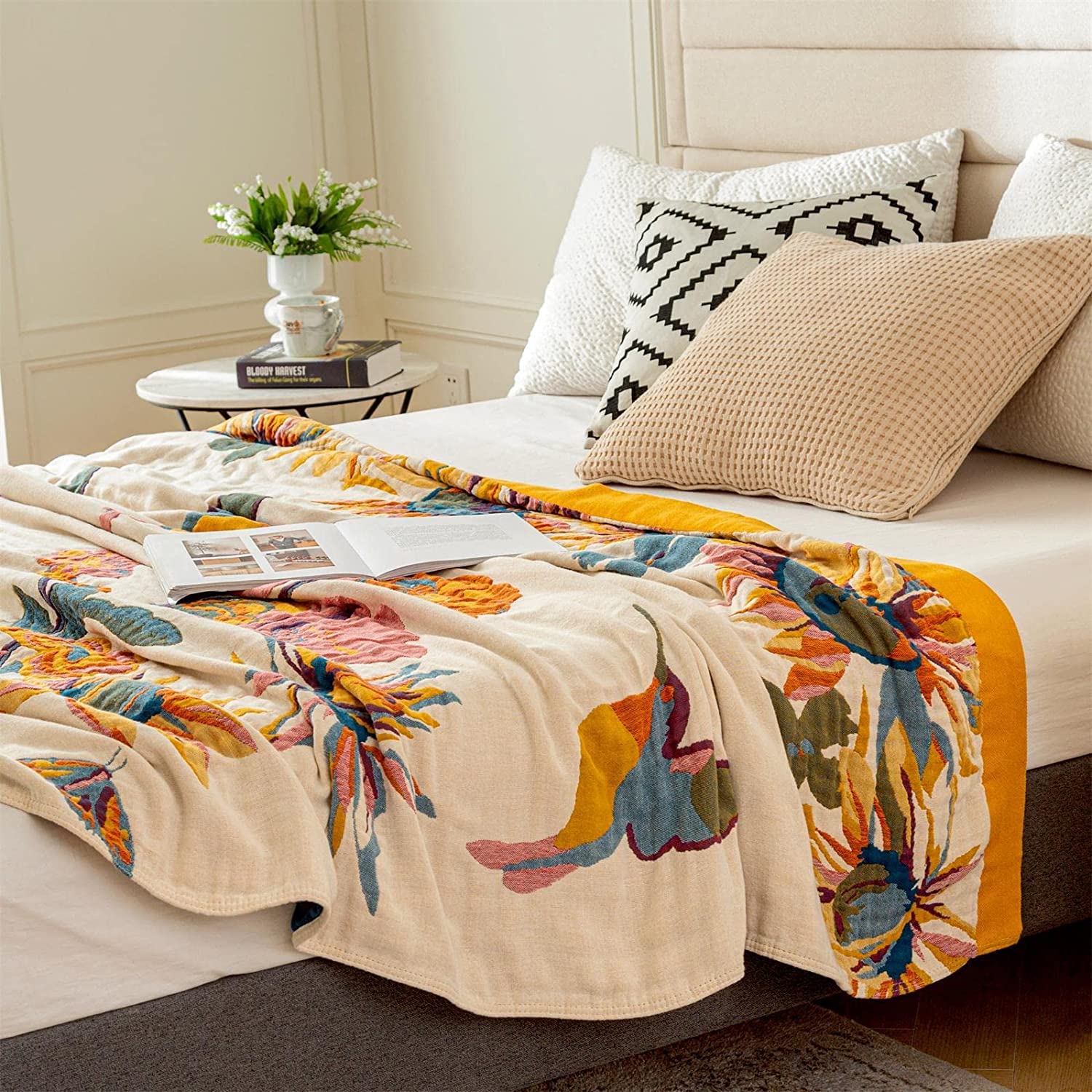 2-in-1 Boho Throw Blanket & Bed Cover - 60x80/80×90 Inch Cotton Couch Cover for Sofa, Bed, Picnic, Travel - Lightweight Decorative Bohemian Blanket