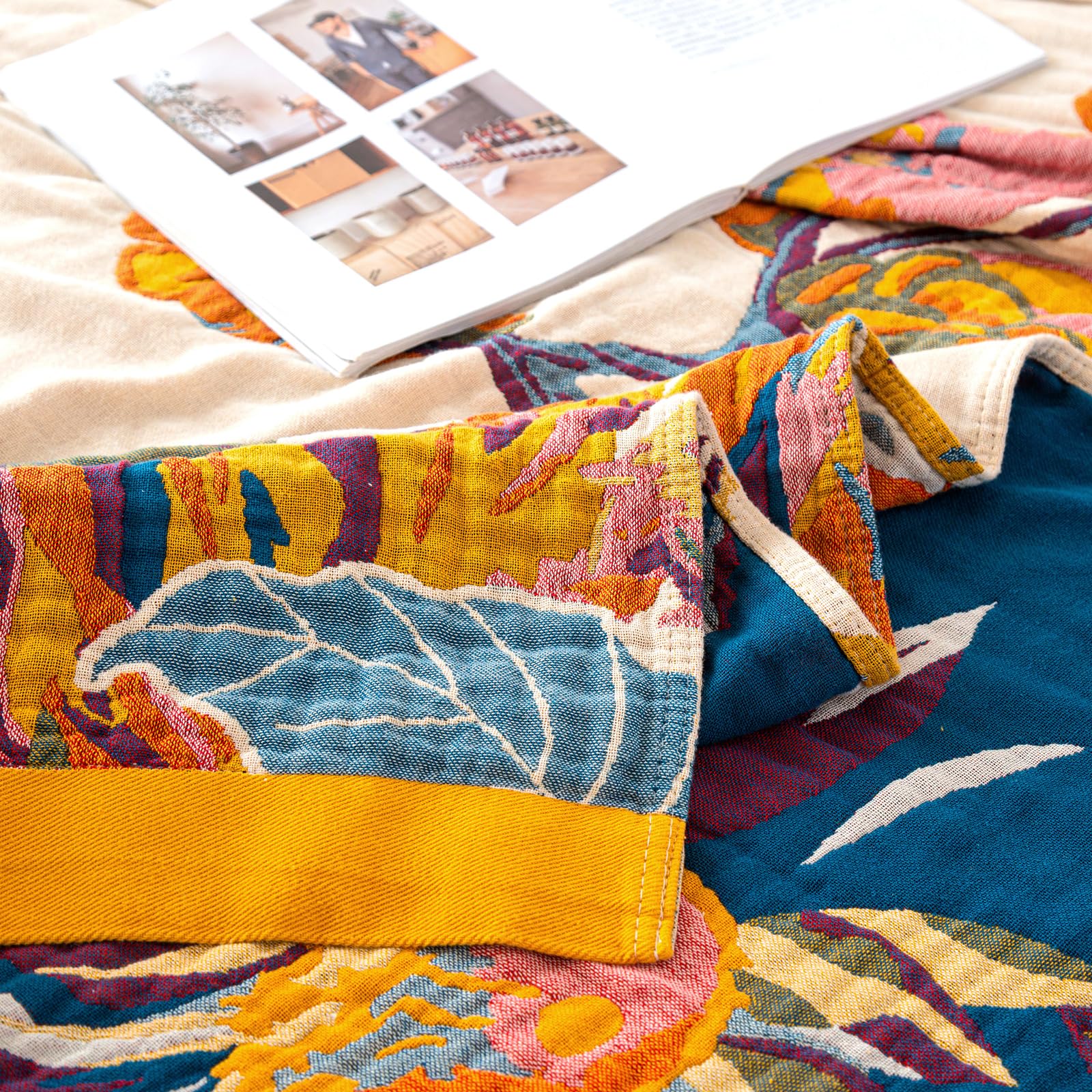 2-in-1 Boho Throw Blanket & Bed Cover - 60x80/80×90 Inch Cotton Couch Cover for Sofa, Bed, Picnic, Travel - Lightweight Decorative Bohemian Blanket