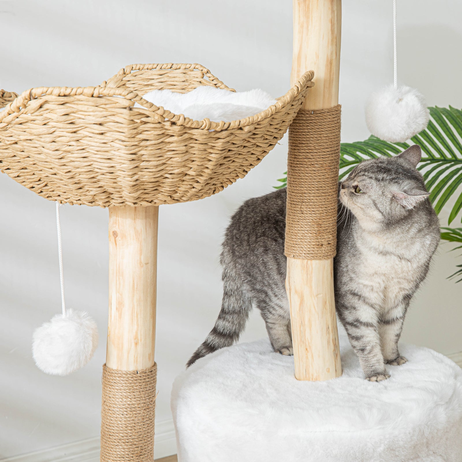 Modern Cat Tree for Indoor Cats Large Adult,Wooden Cat Tower for Large Cats with Scratching Post,Luxury Cat Condo