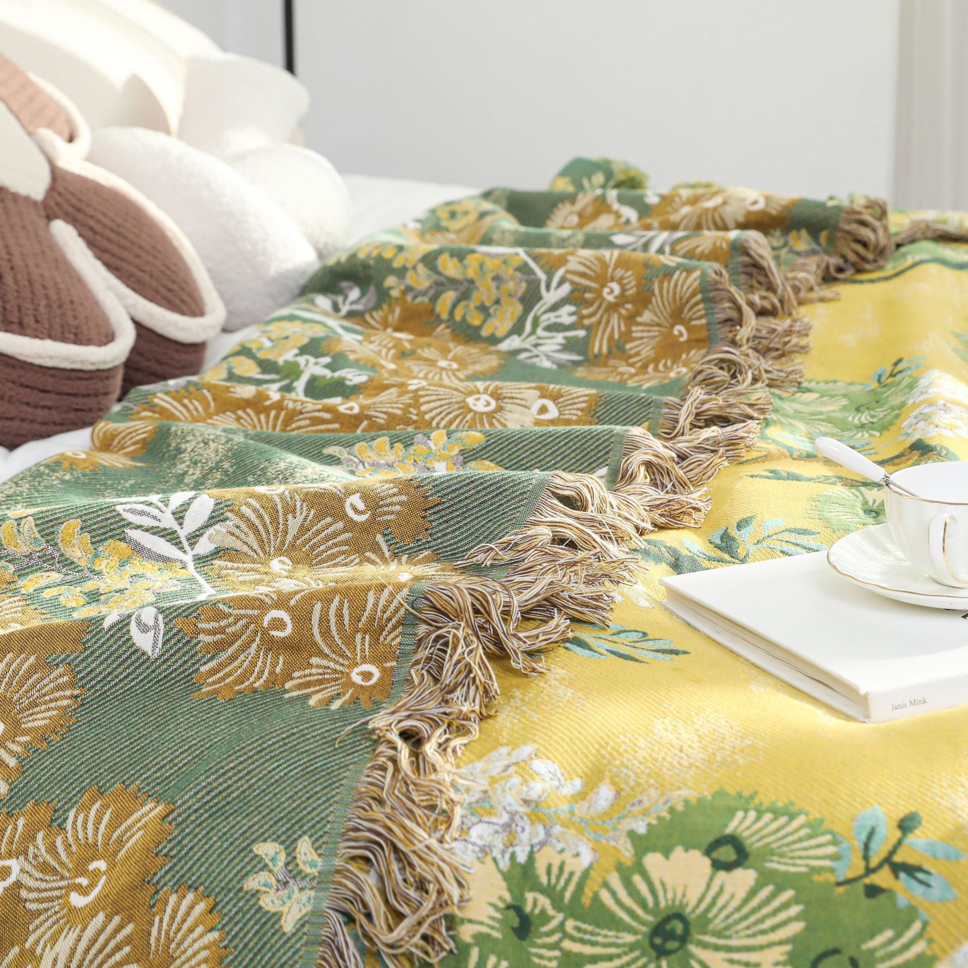Boho Tree Throw Blanket with Fringe - Cotton Woven Bedspread & Sofa Cover for Couch, Queen/King Size Bohemian Home Decor