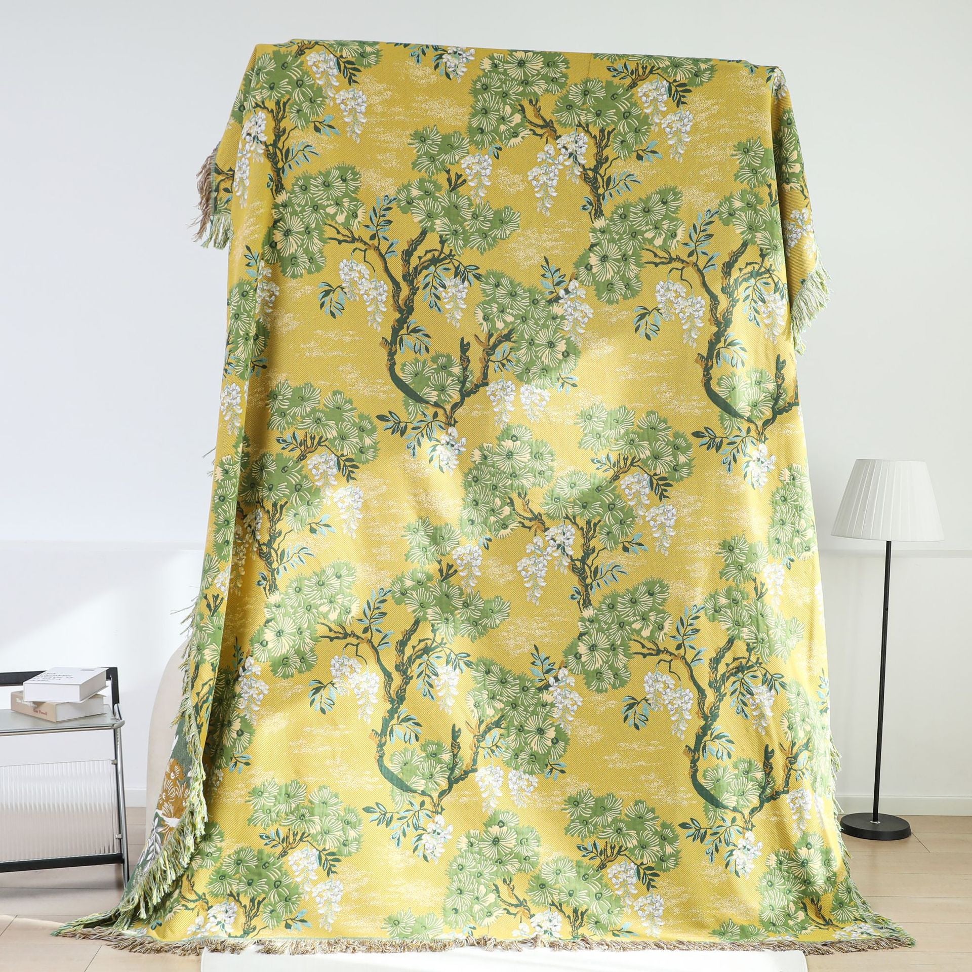 Boho Tree Throw Blanket with Fringe - Cotton Woven Bedspread & Sofa Cover for Couch, Queen/King Size Bohemian Home Decor